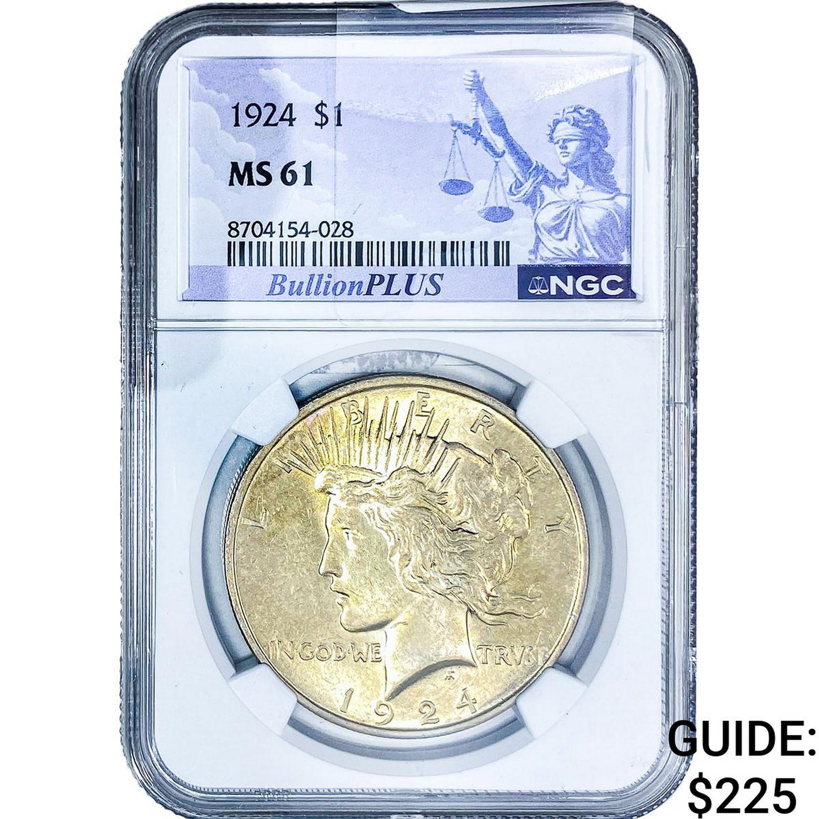 1924 Silver Peace Dollar NGC MS61: 1924 Silver Peace Dollar NGC MS61