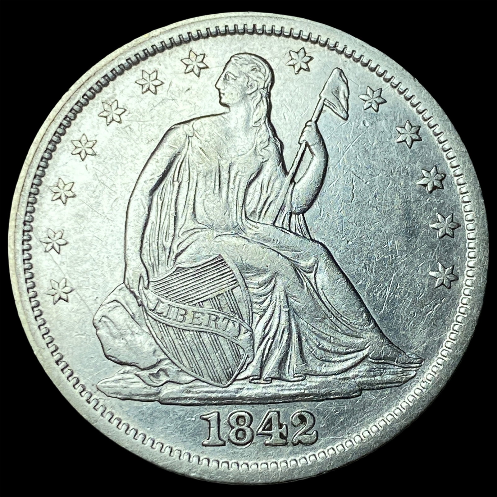 1842 Silver Seated Liberty Half Dollar NEARLY UNCIRCULATED: 1842 Silver Seated Liberty Half Dollar NEARLY UNCIRCULATED