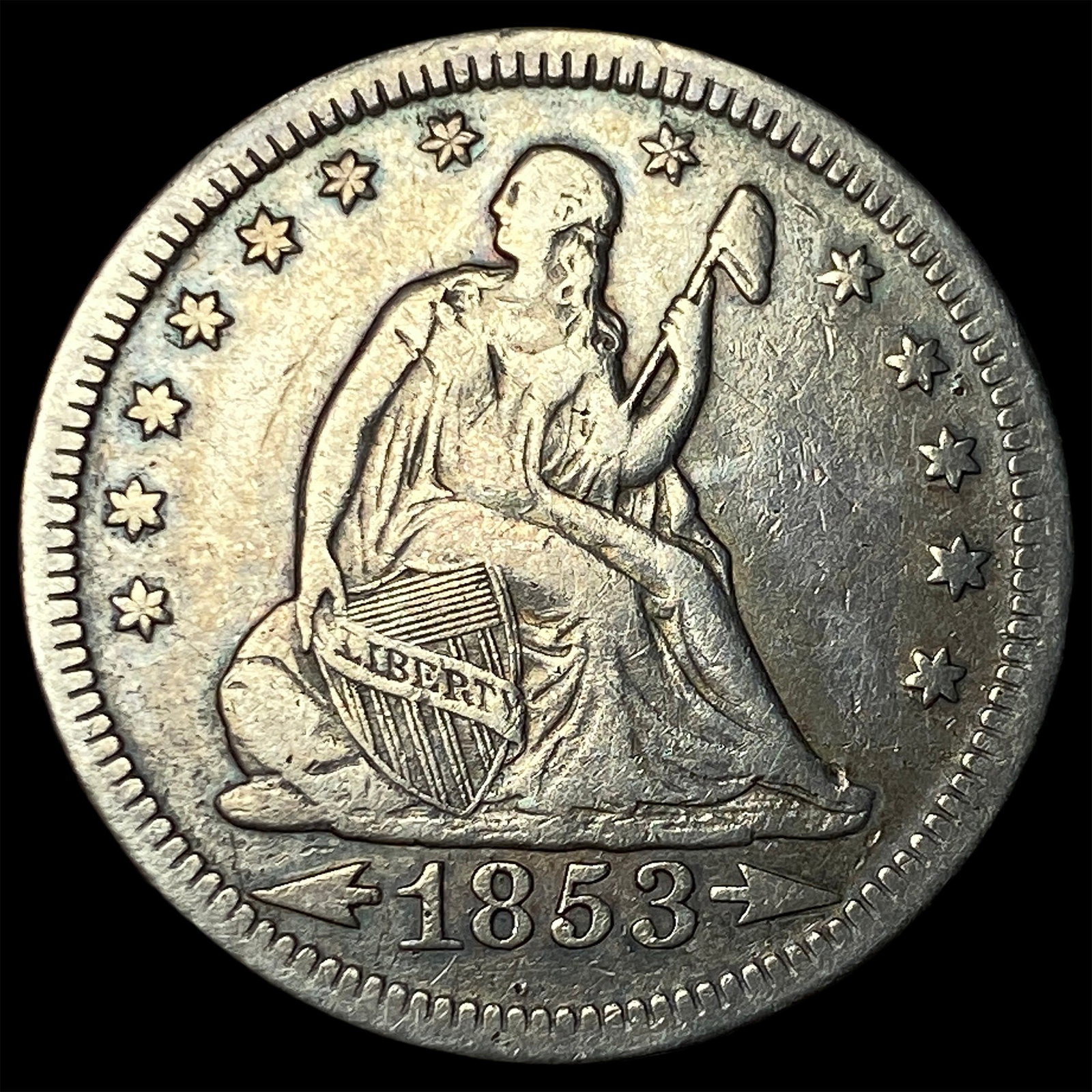 1853 Arrows/Rays Seated Liberty Quarter NEARLY UNCIRCULATED: 1853 Arrows/Rays Seated Liberty Quarter NEARLY UNCIRCULATED