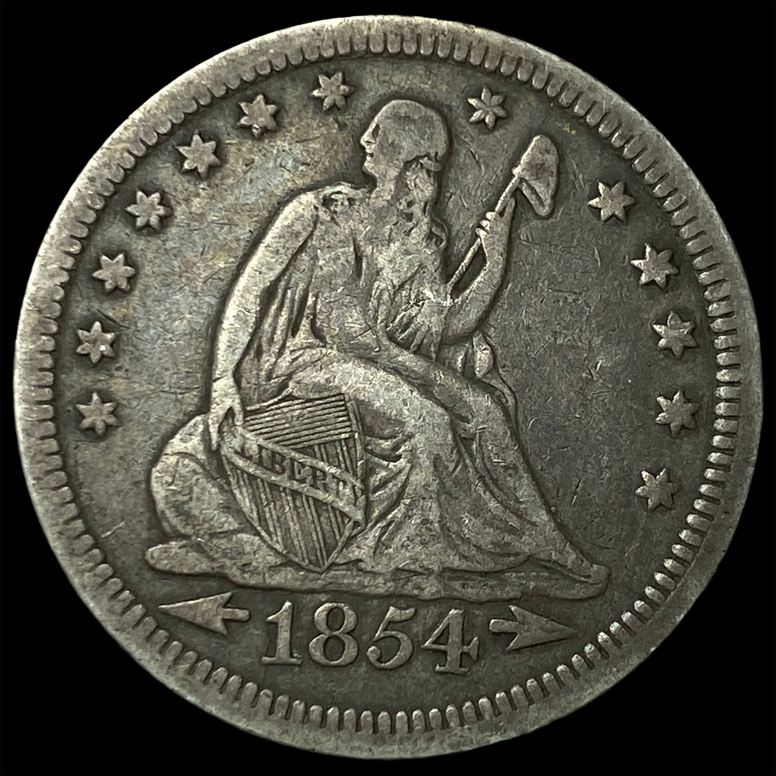 1854 Arrows Seated Liberty Quarter NEARLY UNCIRCULATED: 1854 Arrows Seated Liberty Quarter NEARLY UNCIRCULATED