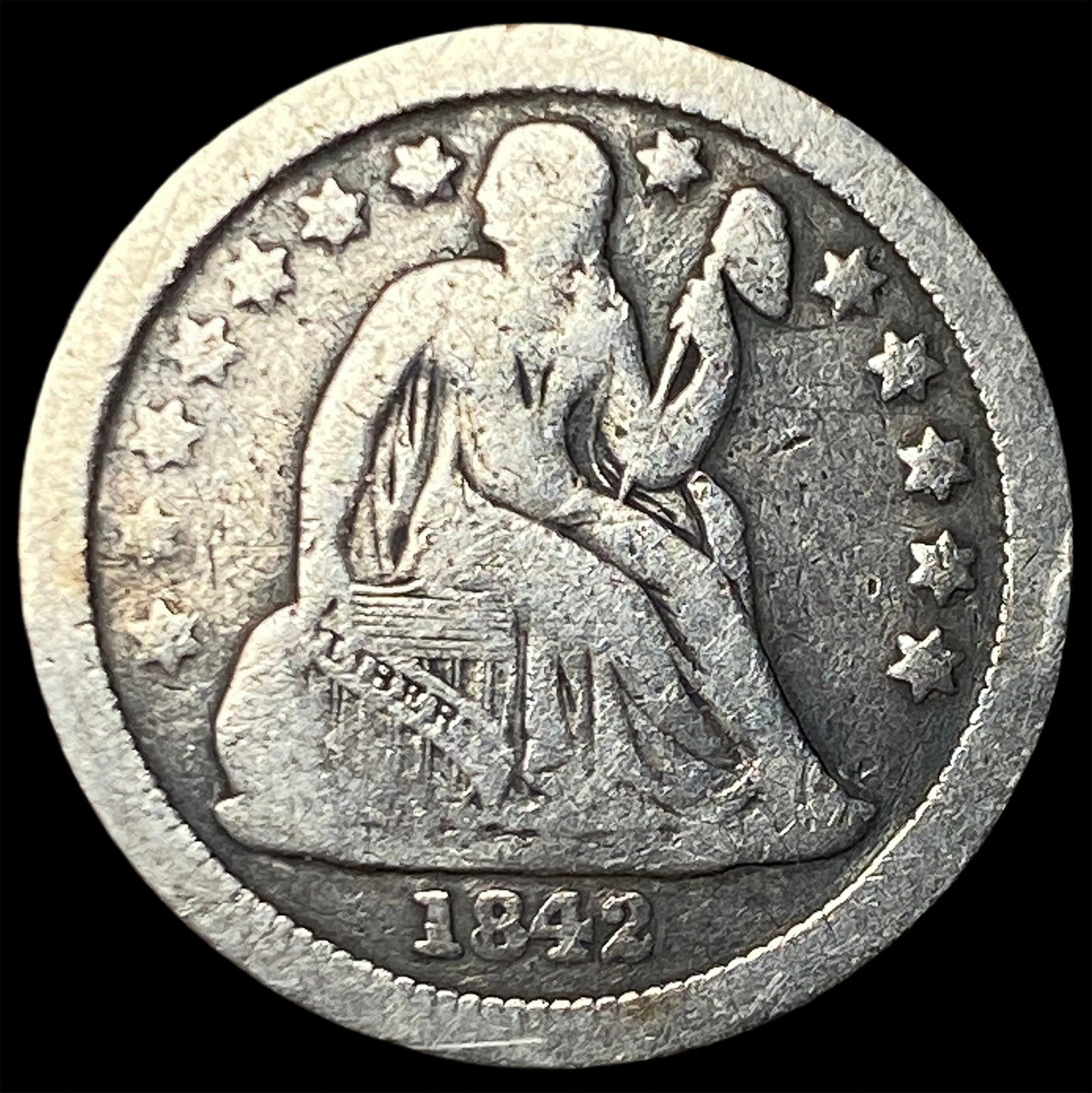 1842-O Silver Seated Liberty Dime LIGHTLY CIRCULATED: 1842-O Silver Seated Liberty Dime LIGHTLY CIRCULATED
