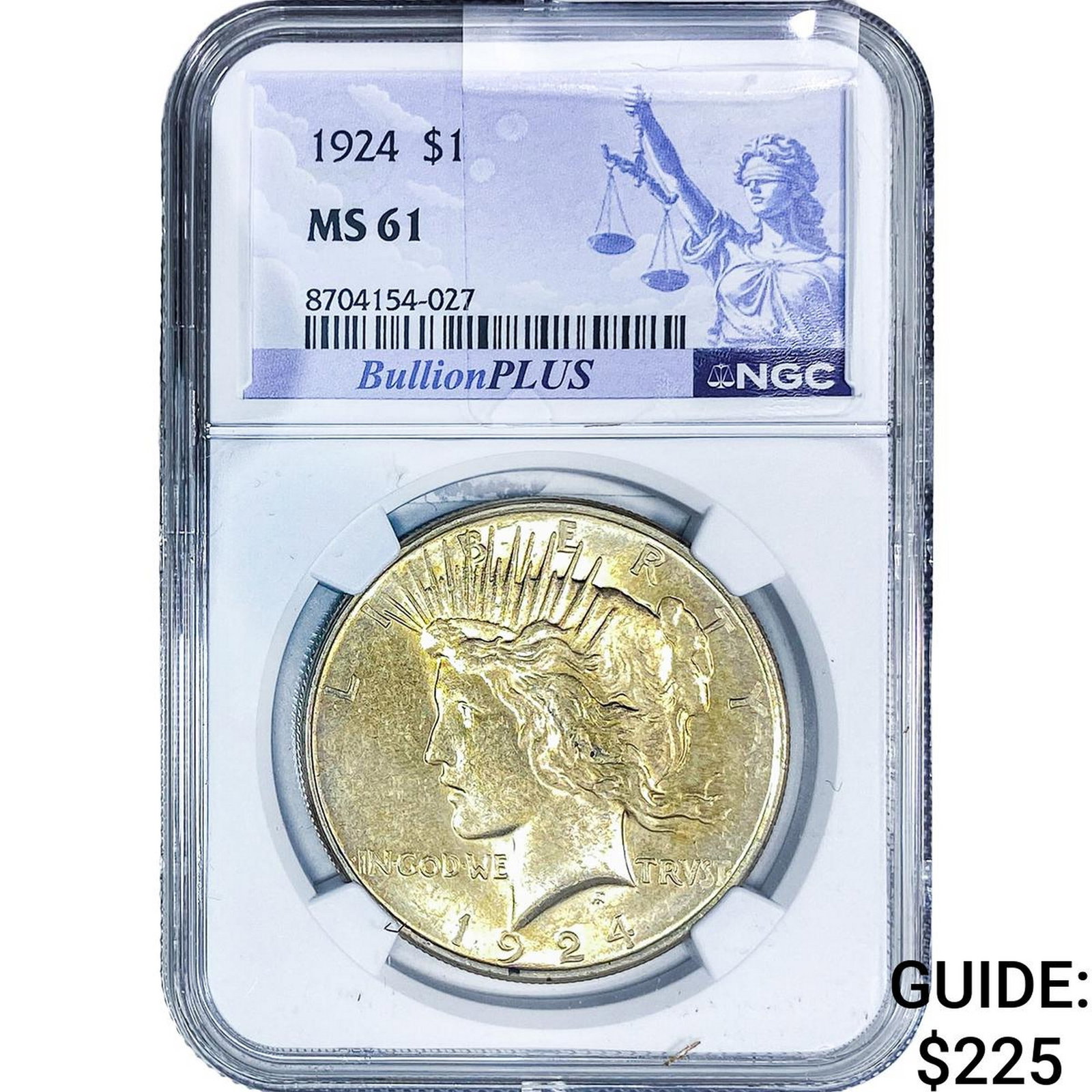 1924 Silver Peace Dollar NGC MS61: 1924 Silver Peace Dollar NGC MS61