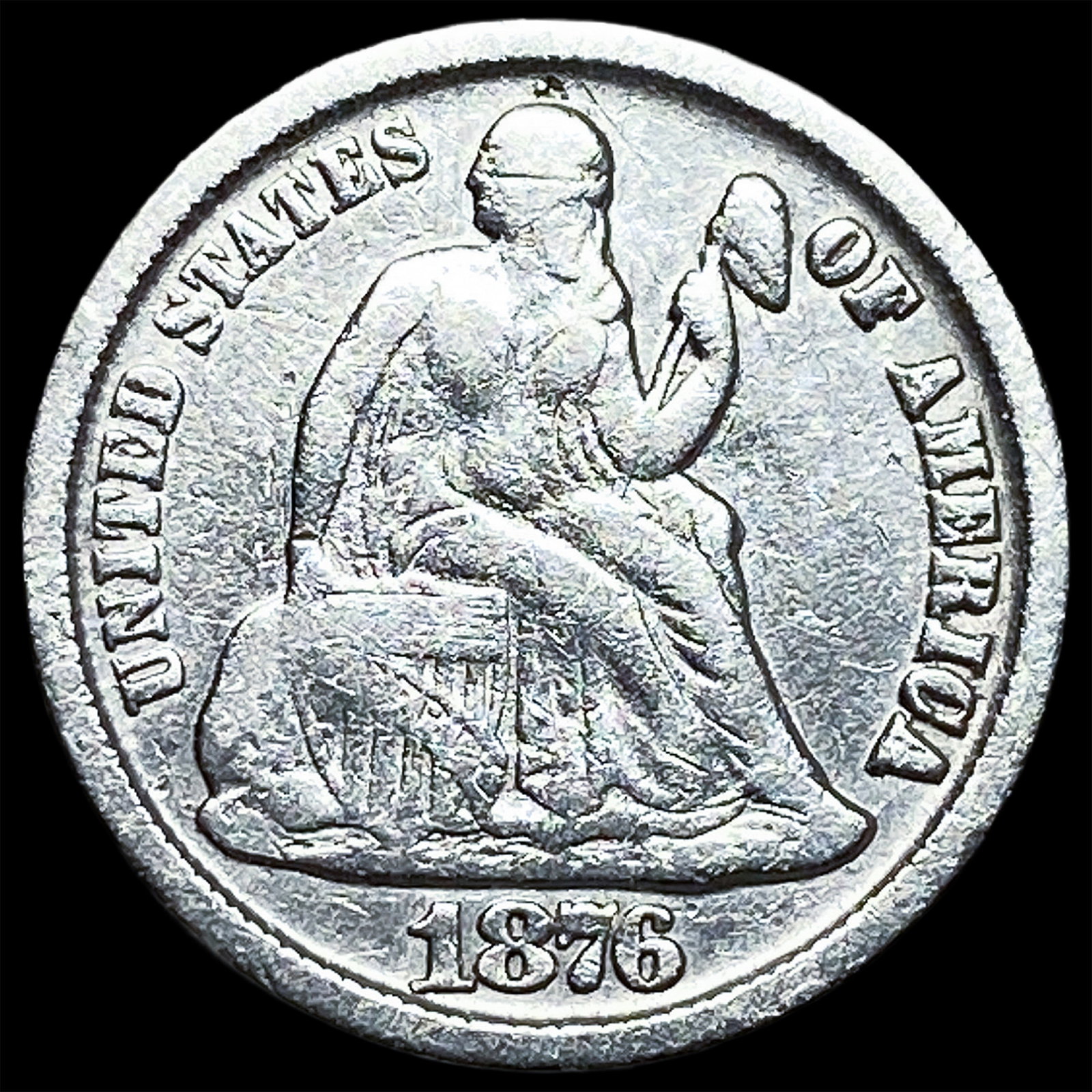 1876-CC Silver Seated Liberty Dime ABOUT UNCIRCULATED: 1876-CC Silver Seated Liberty Dime ABOUT UNCIRCULATED