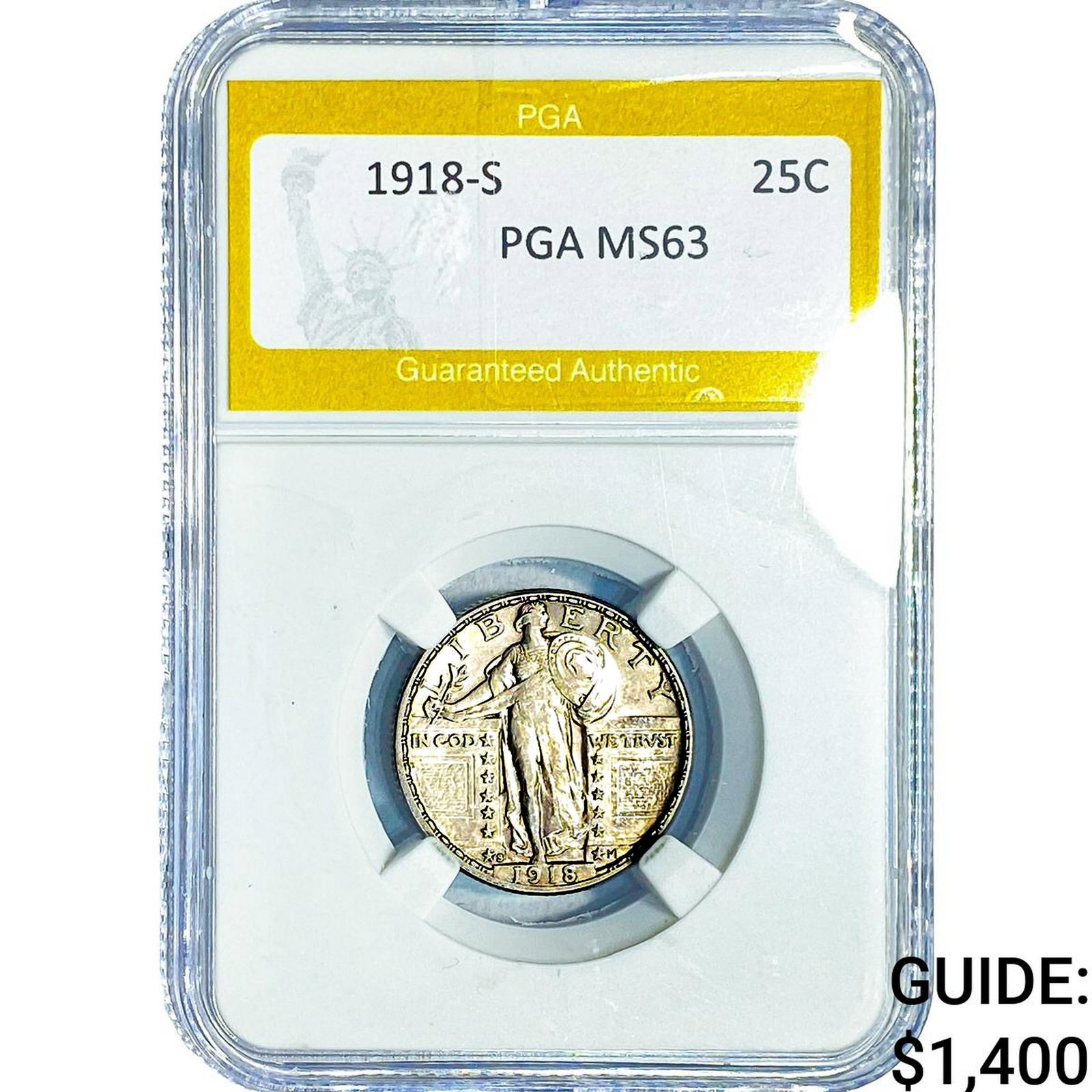 1918-S Standing Liberty Quarter PGA MS63: 1918-S Standing Liberty Quarter PGA MS63