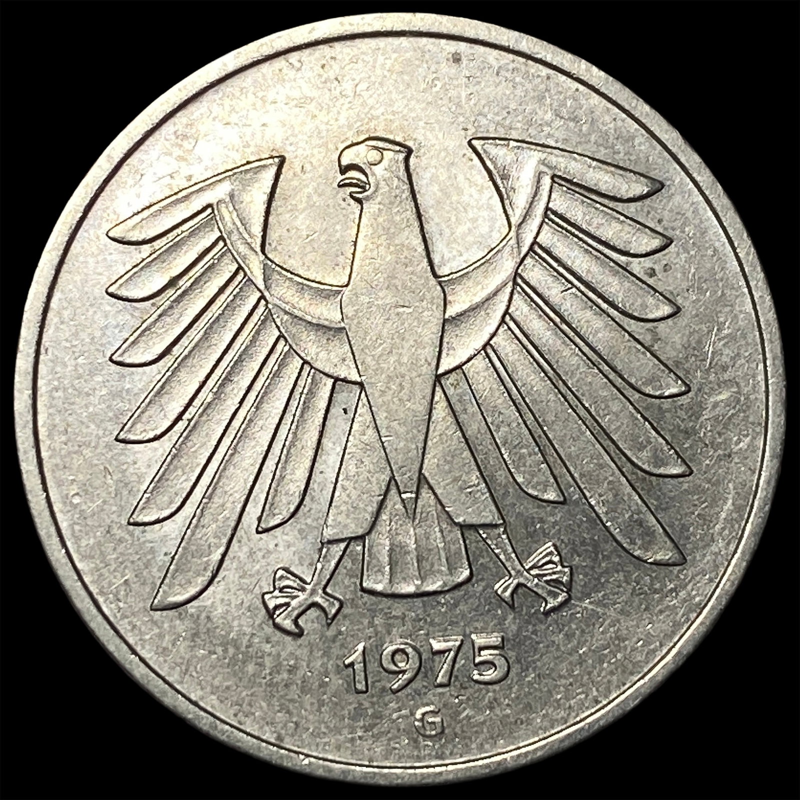 1975G West Germany Copper Nickel 5 Mark: 1975G West Germany Copper Nickel 5 Mark