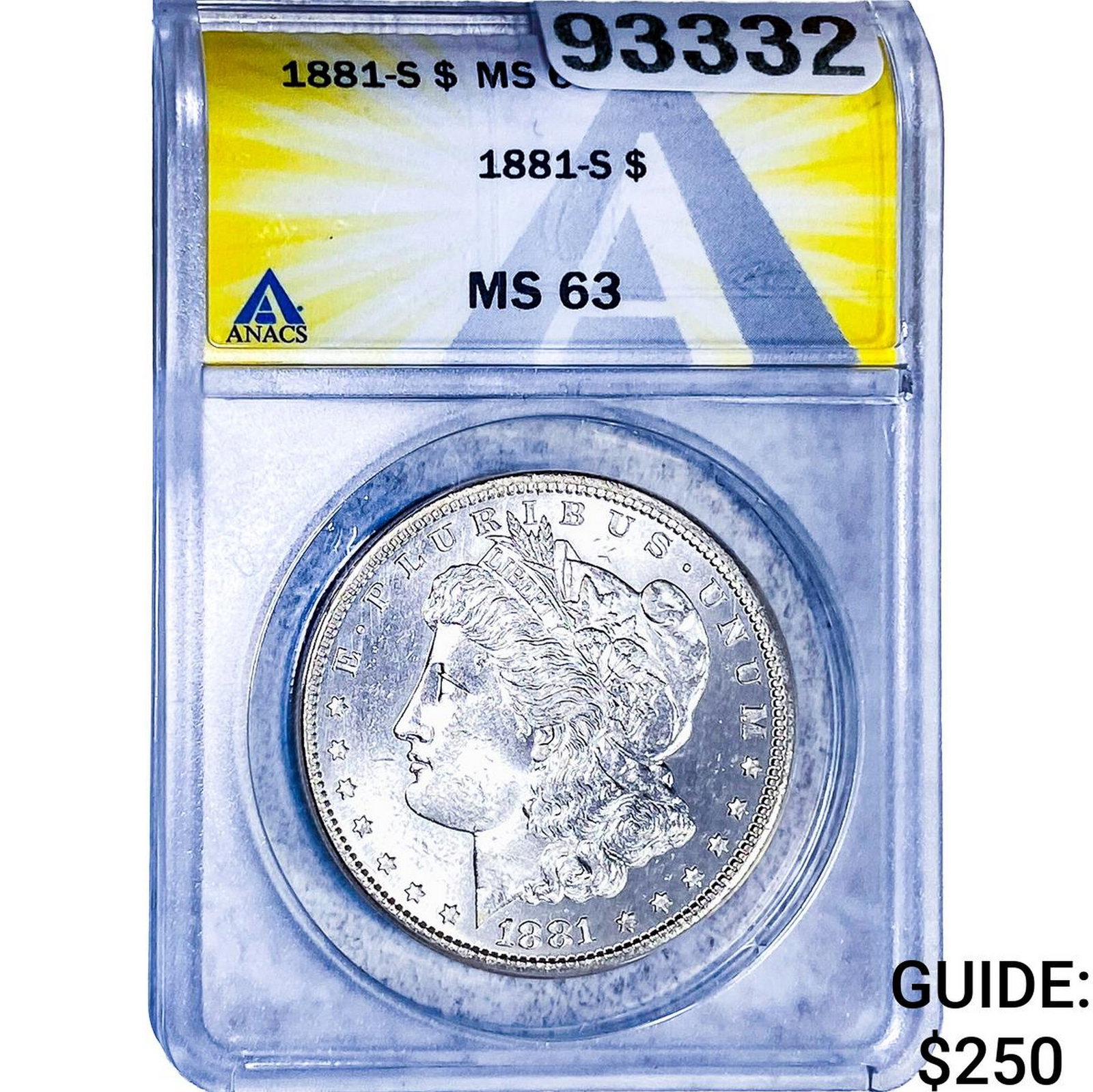 1881-S Morgan Silver Dollar ANACS MS63: 1881-S Morgan Silver Dollar ANACS MS63