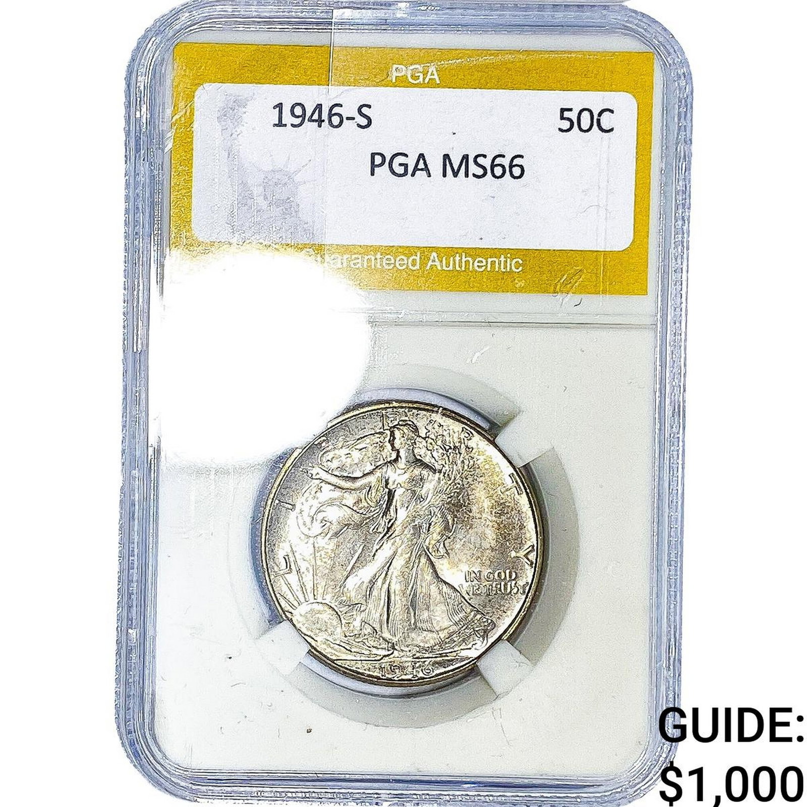 1946-S Walking Liberty Half Dollar PGA MS66: 1946-S Walking Liberty Half Dollar PGA MS66