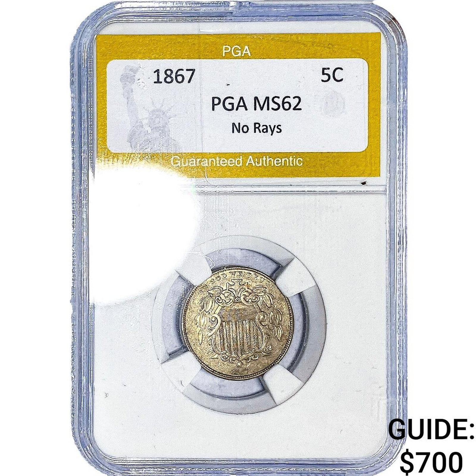 1867 Shield Nickel PGA MS62 No Rays: 1867 Shield Nickel PGA MS62 No Rays