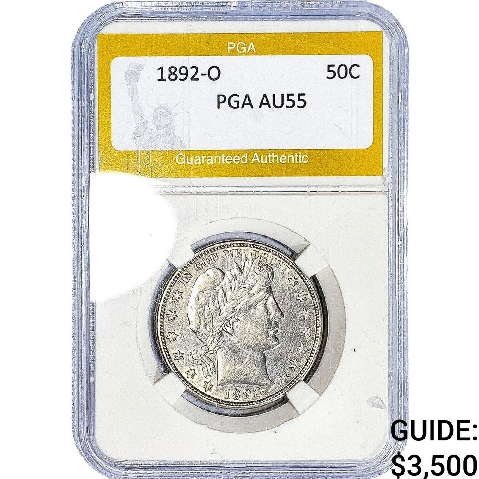 1892-O Barber Half Dollar PGA AU55: 1892-O Barber Half Dollar PGA AU55