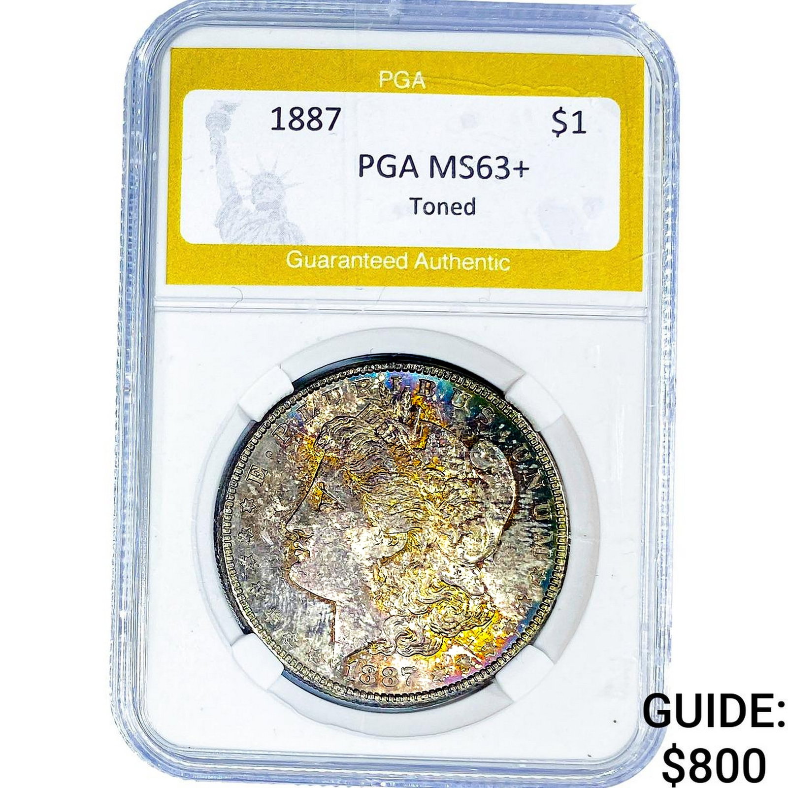 1887 Morgan Silver Dollar PGA MS63+ Toned: 1887 Morgan Silver Dollar PGA MS63+ Toned