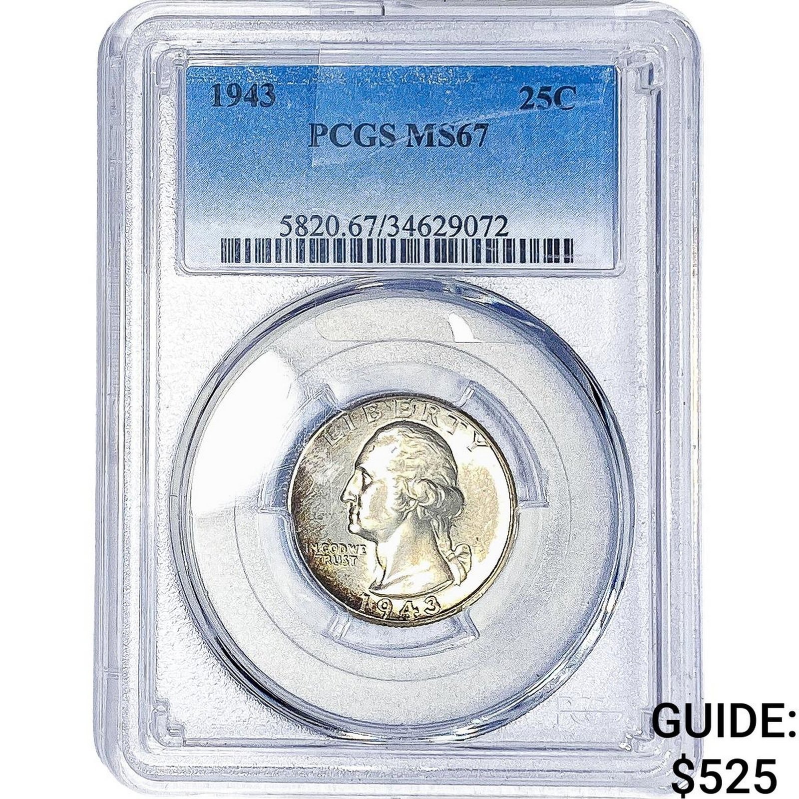 1943 Washington Silver Quarter PCGS MS67: 1943 Washington Silver Quarter PCGS MS67