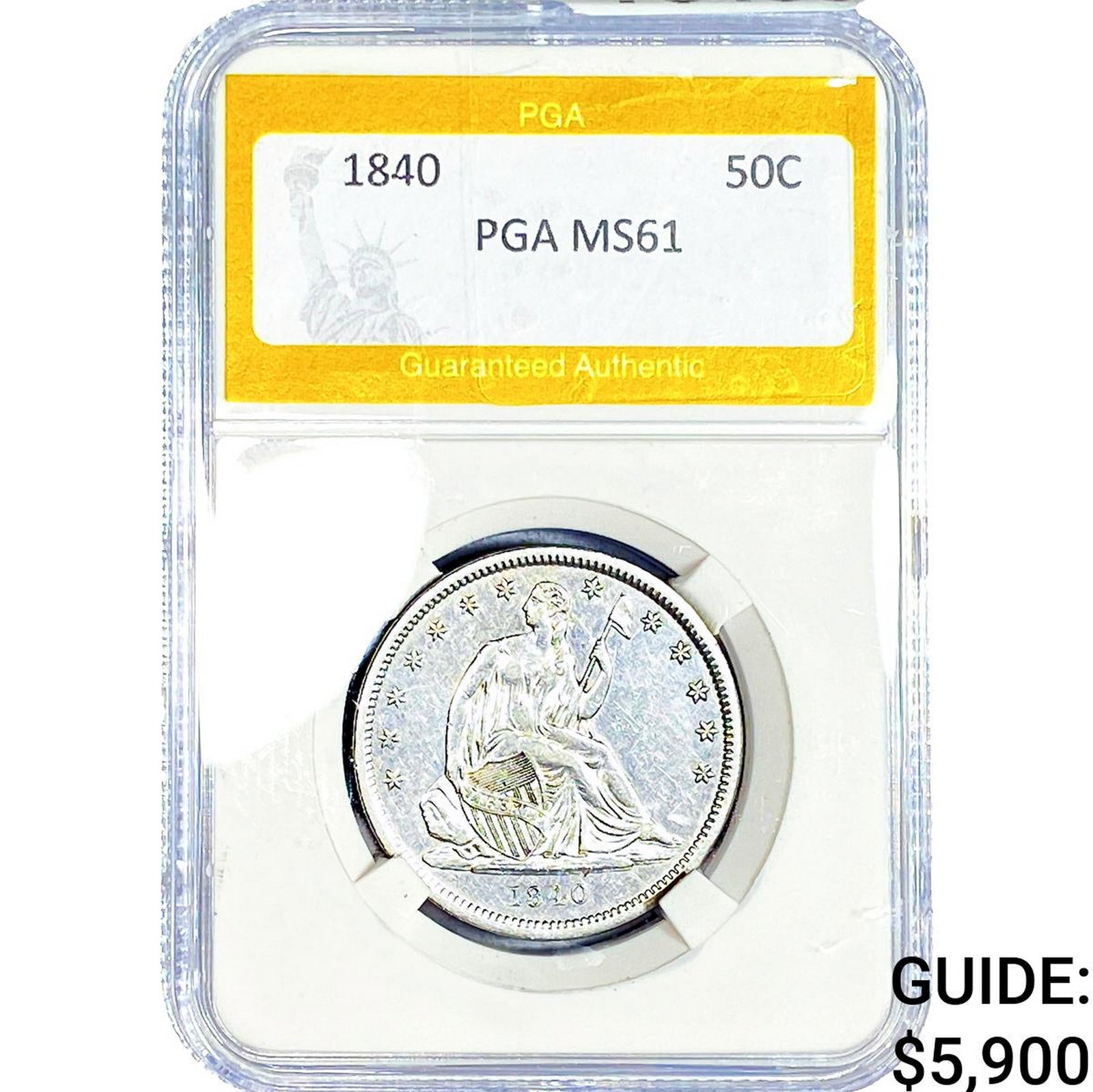 1840 Seated Liberty Half Dollar PGA MS61: 1840 Seated Liberty Half Dollar PGA MS61