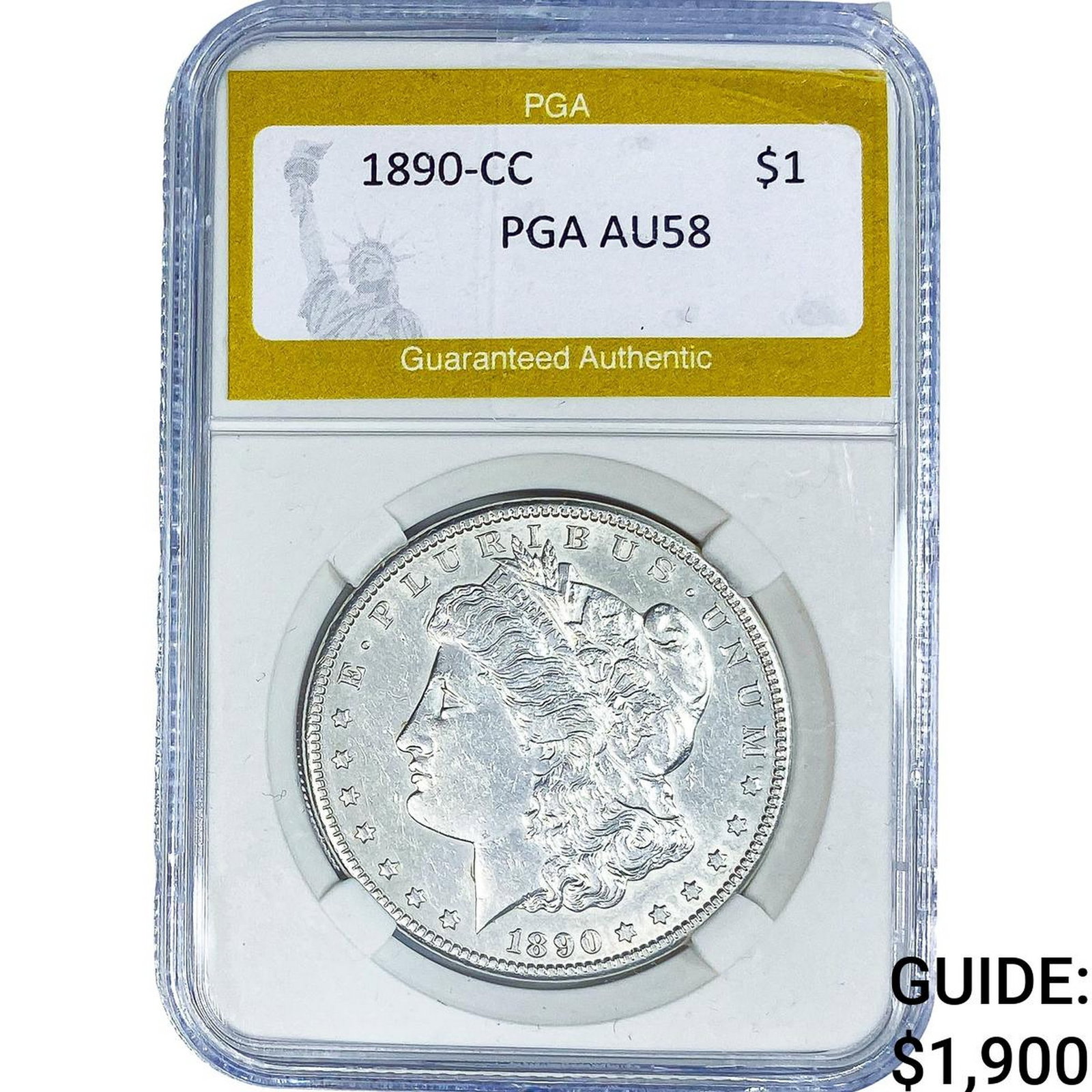 1890-CC Morgan Silver Dollar PGA AU58: 1890-CC Morgan Silver Dollar PGA AU58