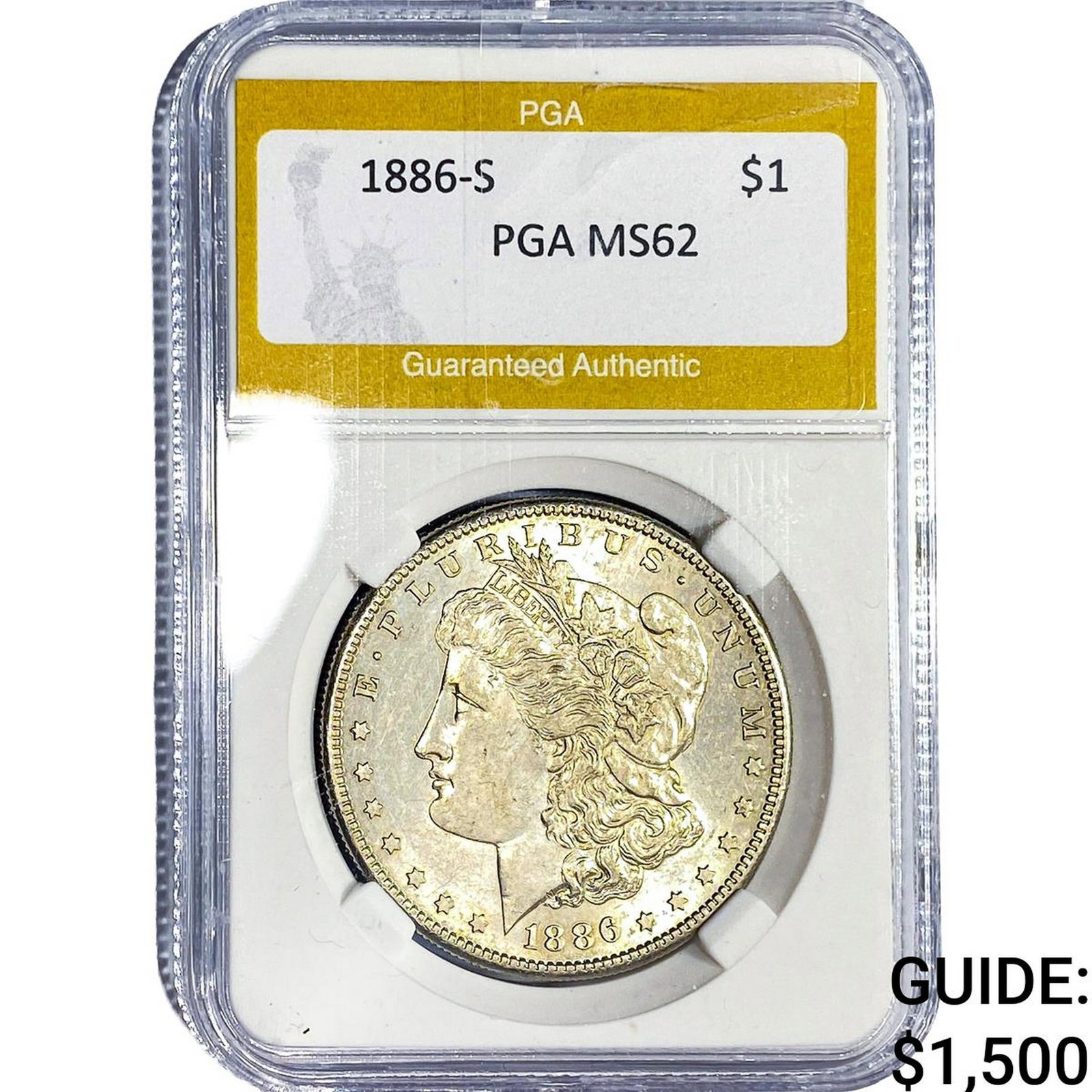 1886-S Morgan Silver Dollar PGA MS62: 1886-S Morgan Silver Dollar PGA MS62
