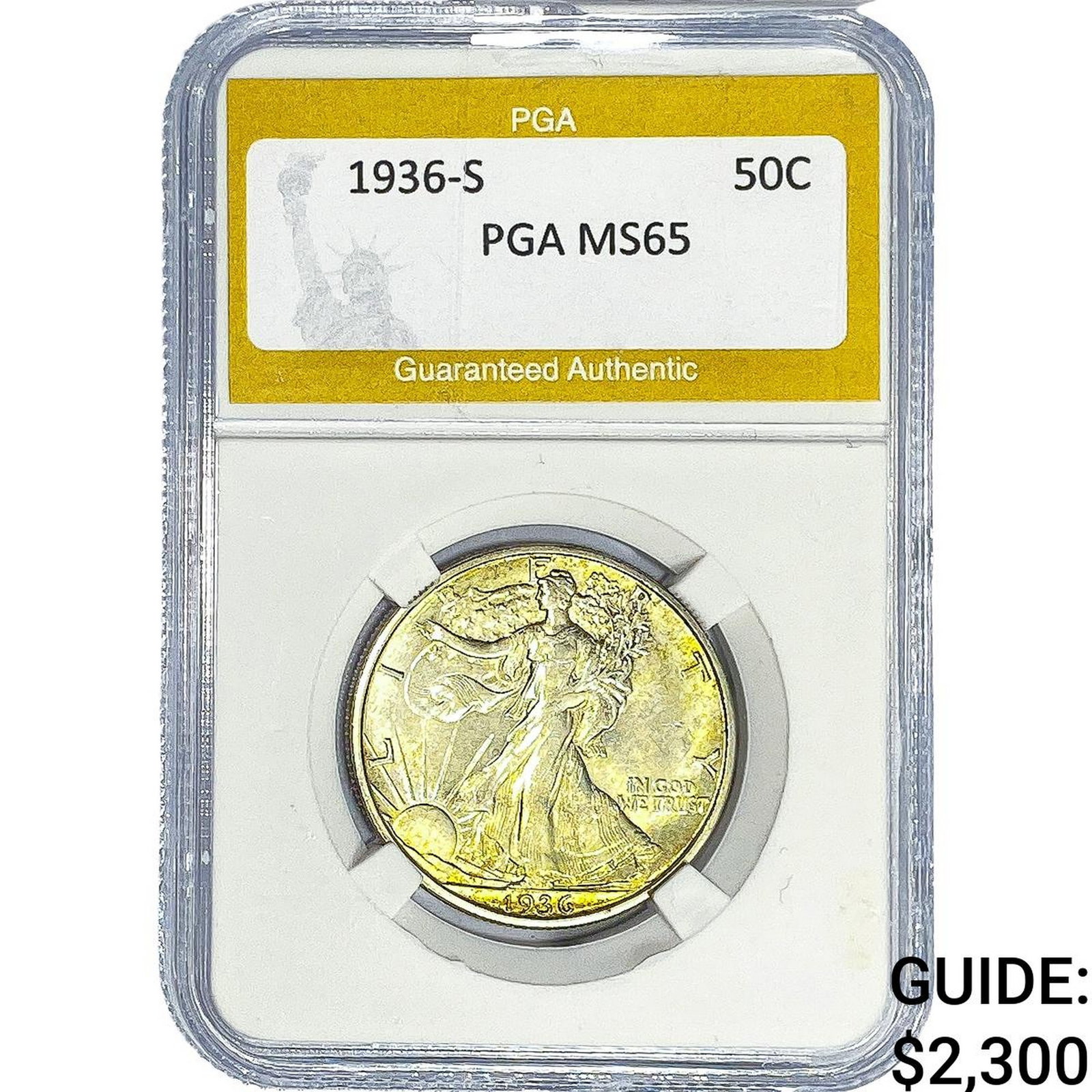 1936-S Walking Liberty Half Dollar PGA MS65: 1936-S Walking Liberty Half Dollar PGA MS65