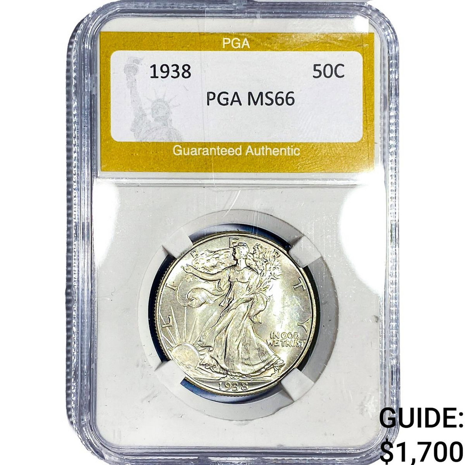 1938 Walking Liberty Half Dollar PGA MS66: 1938 Walking Liberty Half Dollar PGA MS66