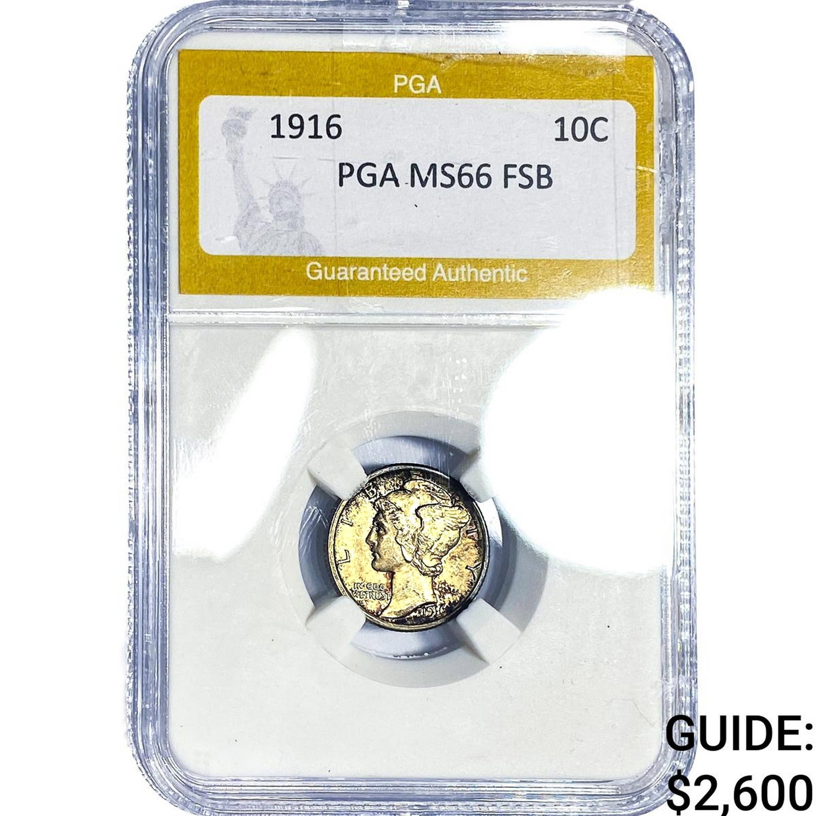1916 Mercury Silver Dime PGA MS66 FSB: 1916 Mercury Silver Dime PGA MS66 FSB