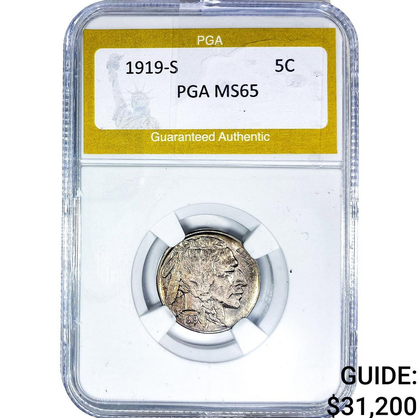 1919-S Buffalo Nickel PGA MS65: 1919-S Buffalo Nickel PGA MS65