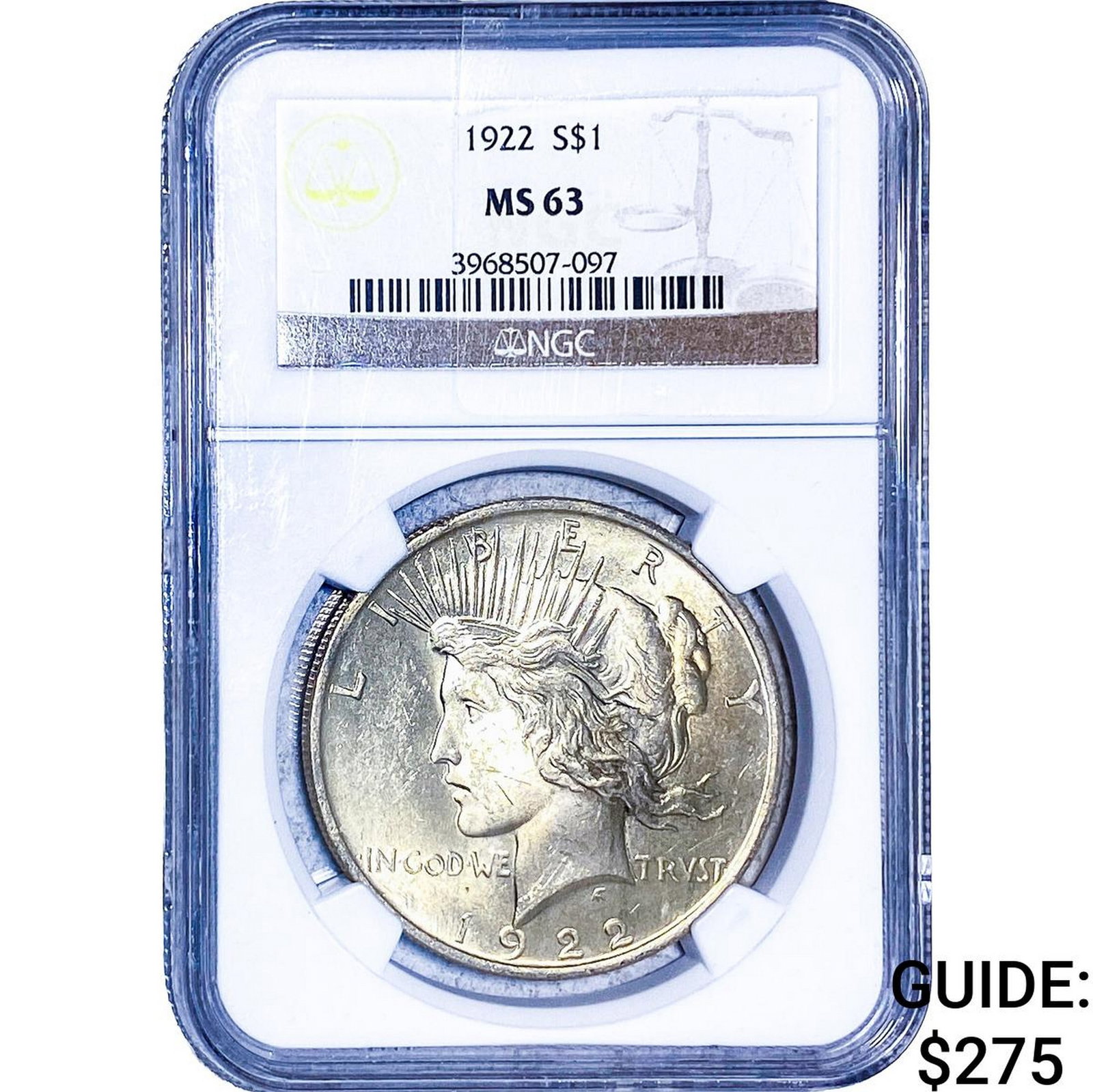 1922 Silver Peace Dollar NGC MS63: 1922 Silver Peace Dollar NGC MS63