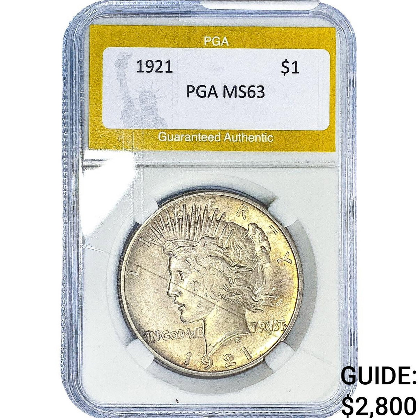 1921 Silver Peace Dollar PGA MS63: 1921 Silver Peace Dollar PGA MS63