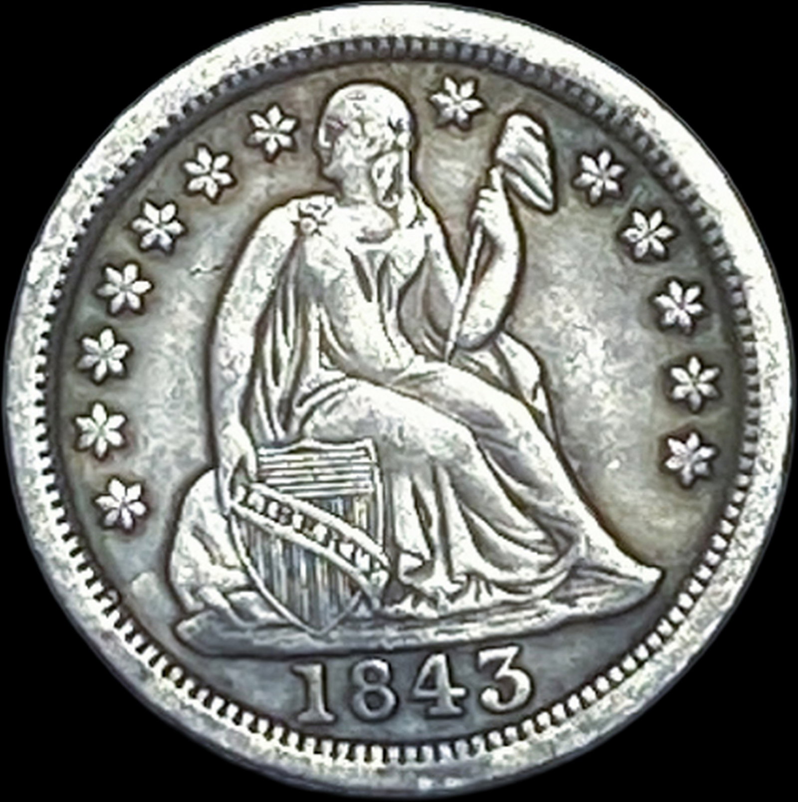 1843 Seated Liberty Dime NEARLY UNCIRCULATED: 1843 Seated Liberty Dime NEARLY UNCIRCULATED