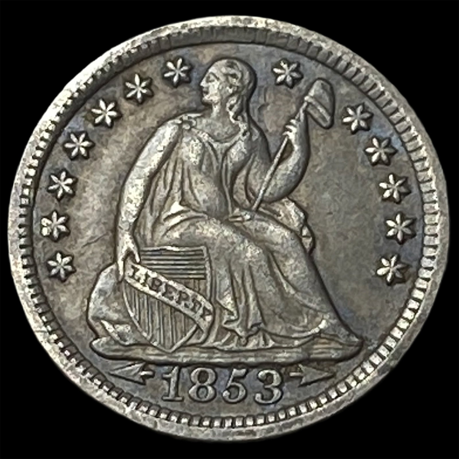 1853-O Arrows Seated Liberty Silver Half Dime NEARLY UNCIRCULATED: 1853-O Arrows Seated Liberty Silver Half Dime NEARLY UNCIRCULATED
