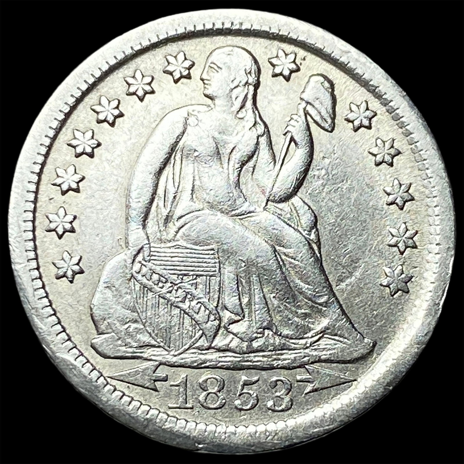 1853 Arrows Seated Liberty Dime CLOSELY UNCIRCULATED: 1853 Arrows Seated Liberty Dime CLOSELY UNCIRCULATED