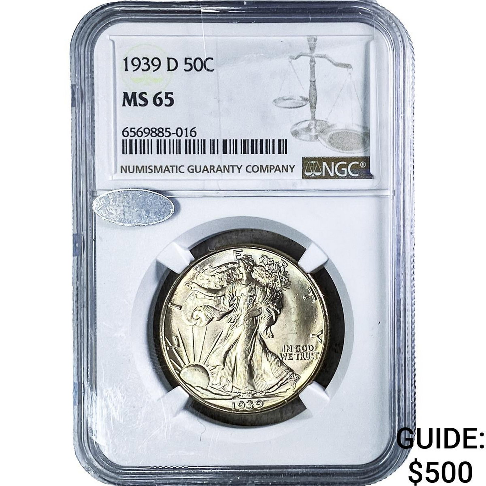 1939-D Walking Liberty Half Dollar NGC MS65: 1939-D Walking Liberty Half Dollar NGC MS65