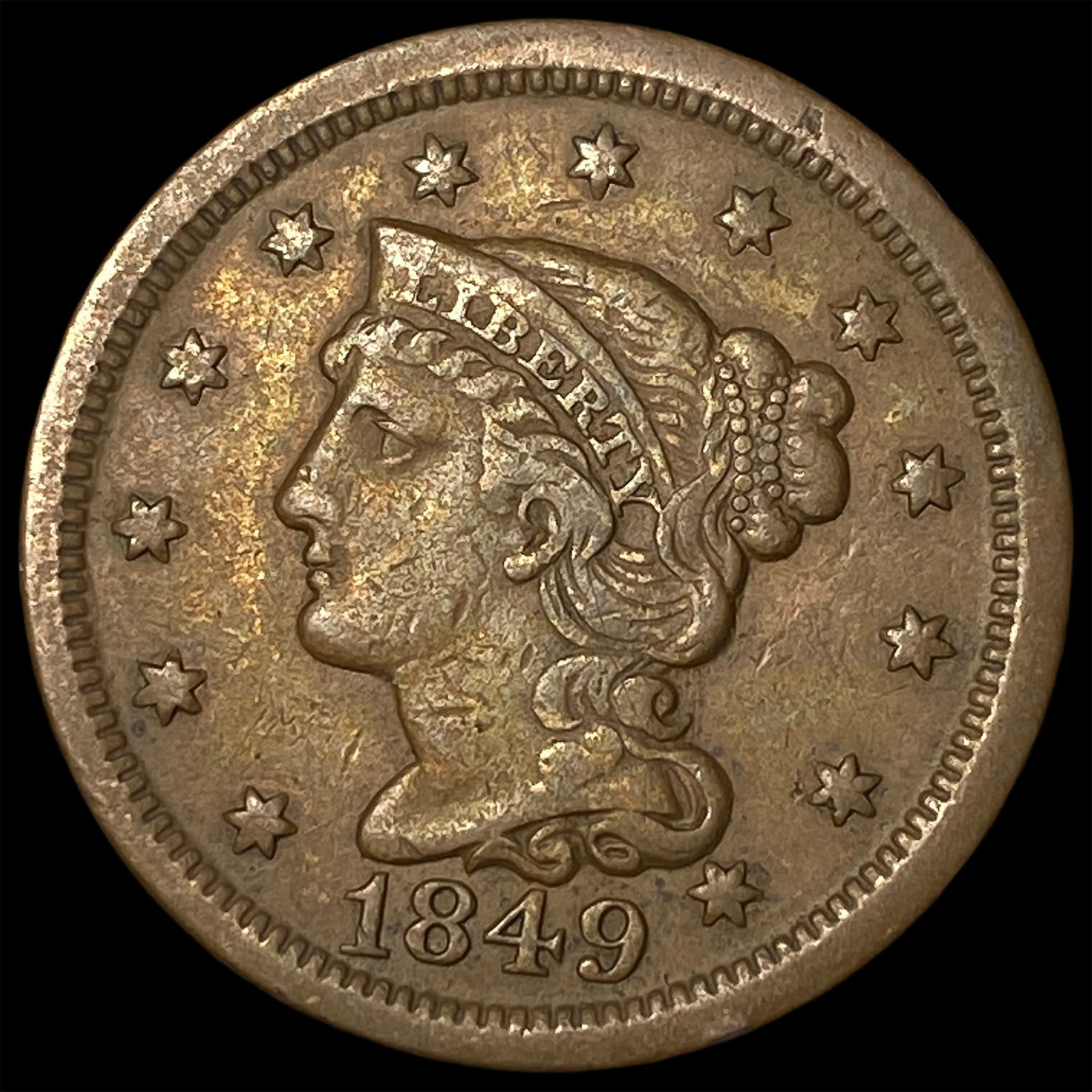 1849 Braided Hair Large Cent CLOSELY UNCIRCULATED: 1849 Braided Hair Large Cent CLOSELY UNCIRCULATED