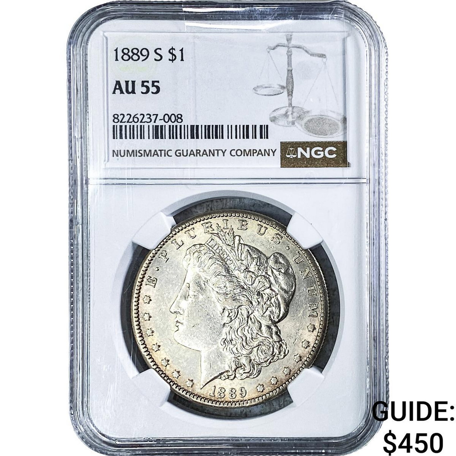 1889-S Morgan Silver Dollar NGC AU55: 1889-S Morgan Silver Dollar NGC AU55
