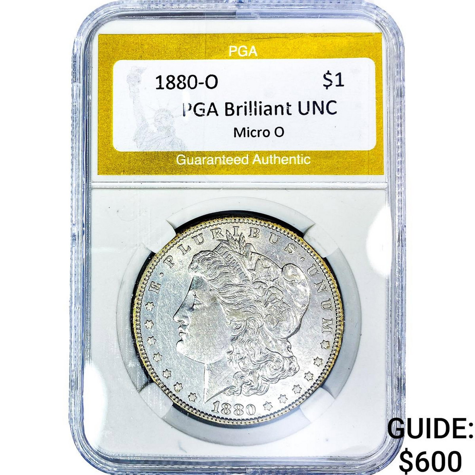 1880-O Morgan Silver Dollar PGA Brilliant UNC Micro O: 1880-O Morgan Silver Dollar PGA Brilliant UNC Micro O