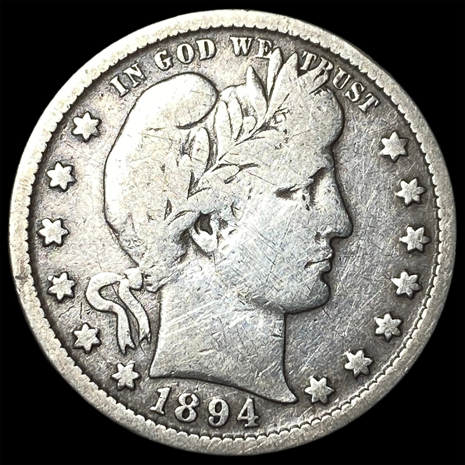 1894-S Silver Barber Quarter NICELY CIRCULATED: 1894-S Silver Barber Quarter NICELY CIRCULATED