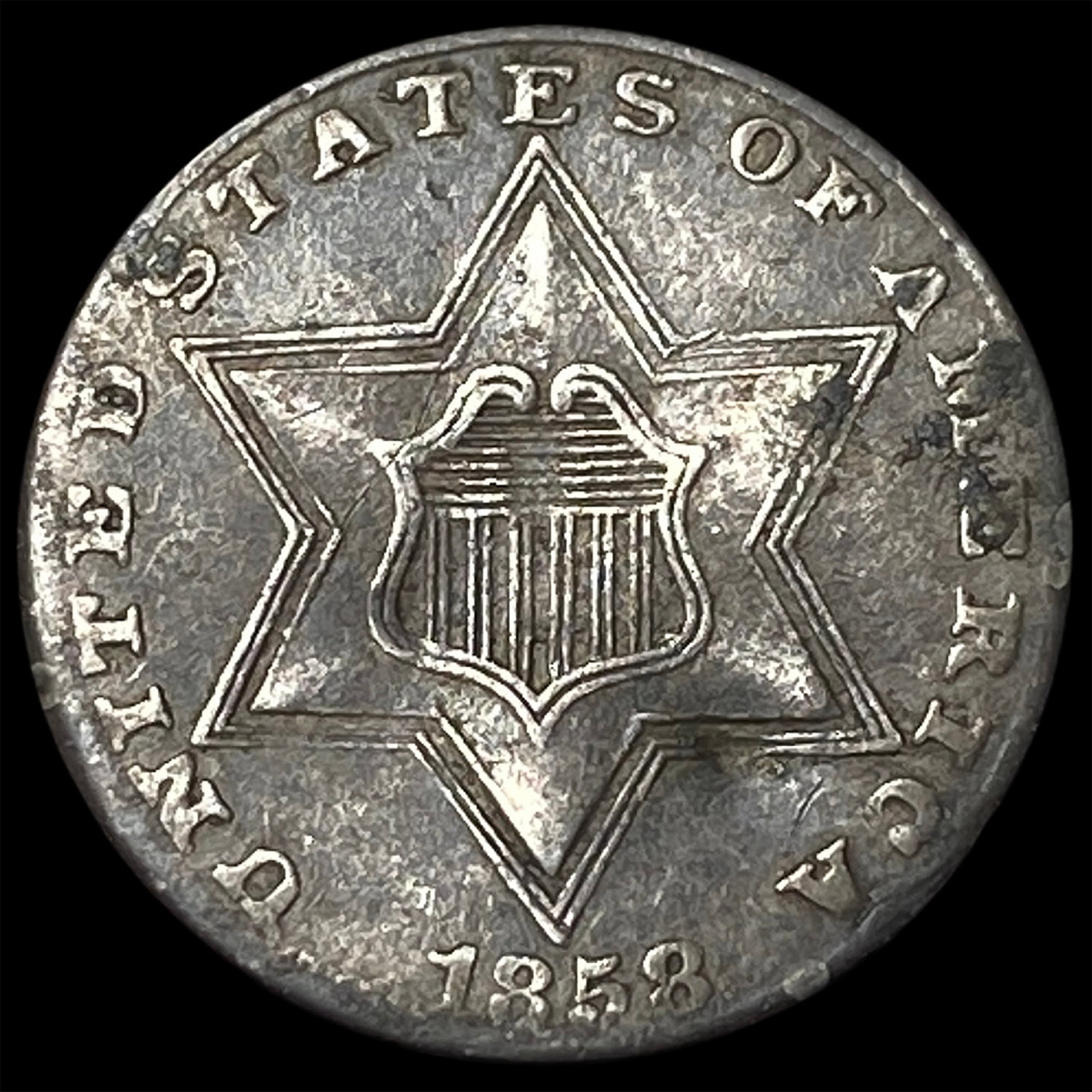 1858 Silver Three-Cent Piece NEARLY UNCIRCULATED (1 of 2)
