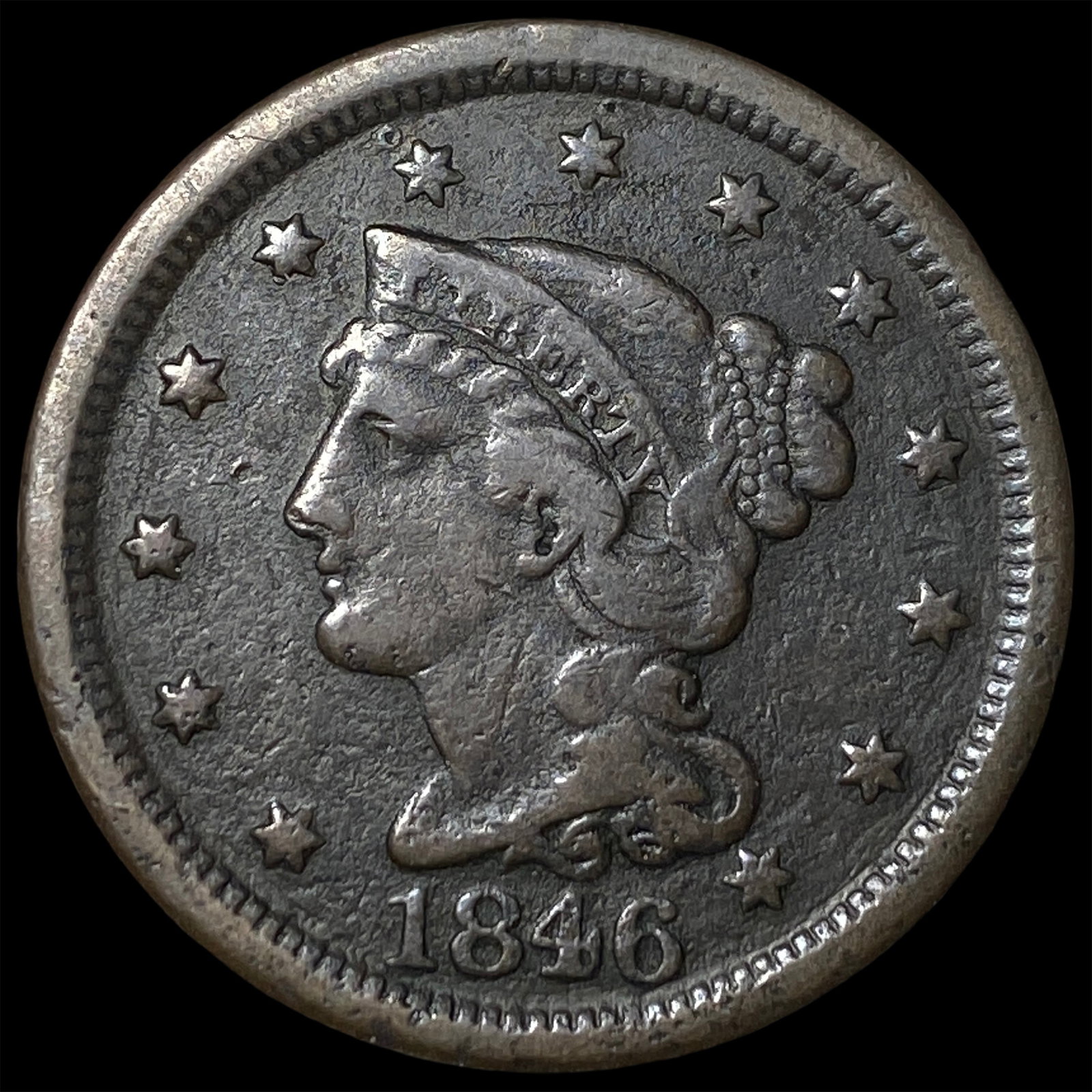 1846 Braided Hair Large Cent ABOUT UNCIRCULATED: 1846 Braided Hair Large Cent ABOUT UNCIRCULATED