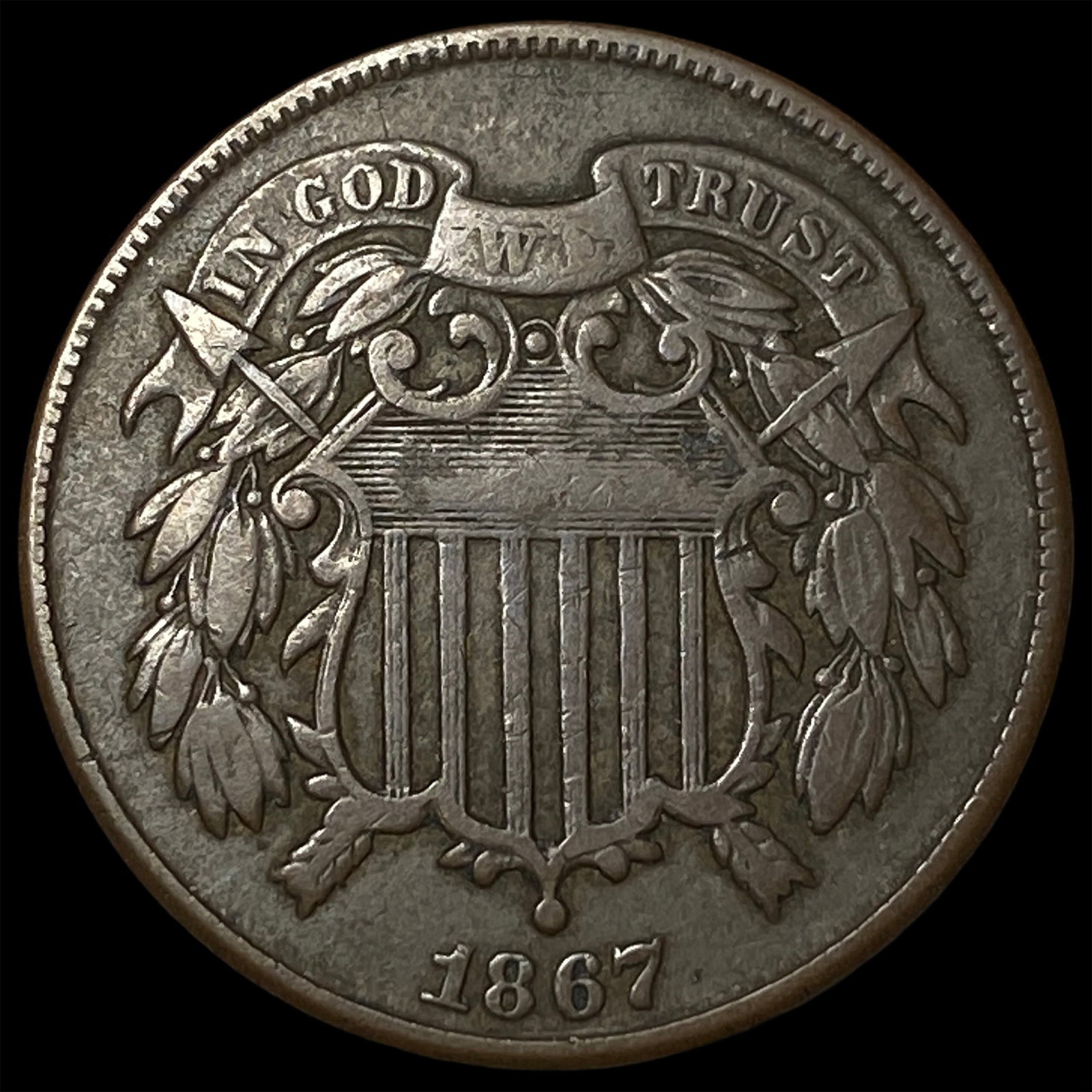 1867 Two-Cent Piece ABOUT UNCIRCULATED: 1867 Two-Cent Piece ABOUT UNCIRCULATED