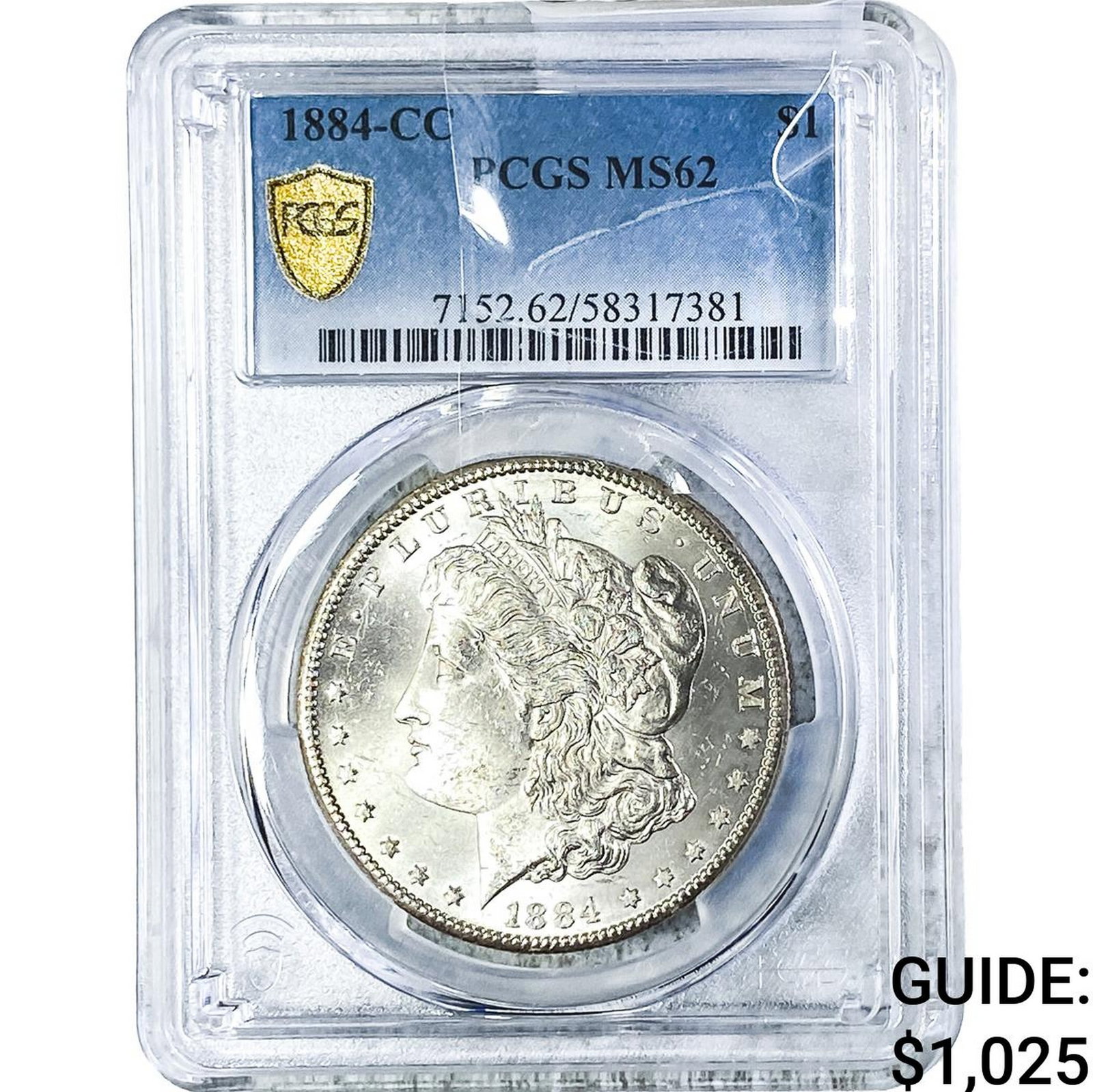 1884-CC Morgan Silver Dollar PCGS MS62: 1884-CC Morgan Silver Dollar PCGS MS62