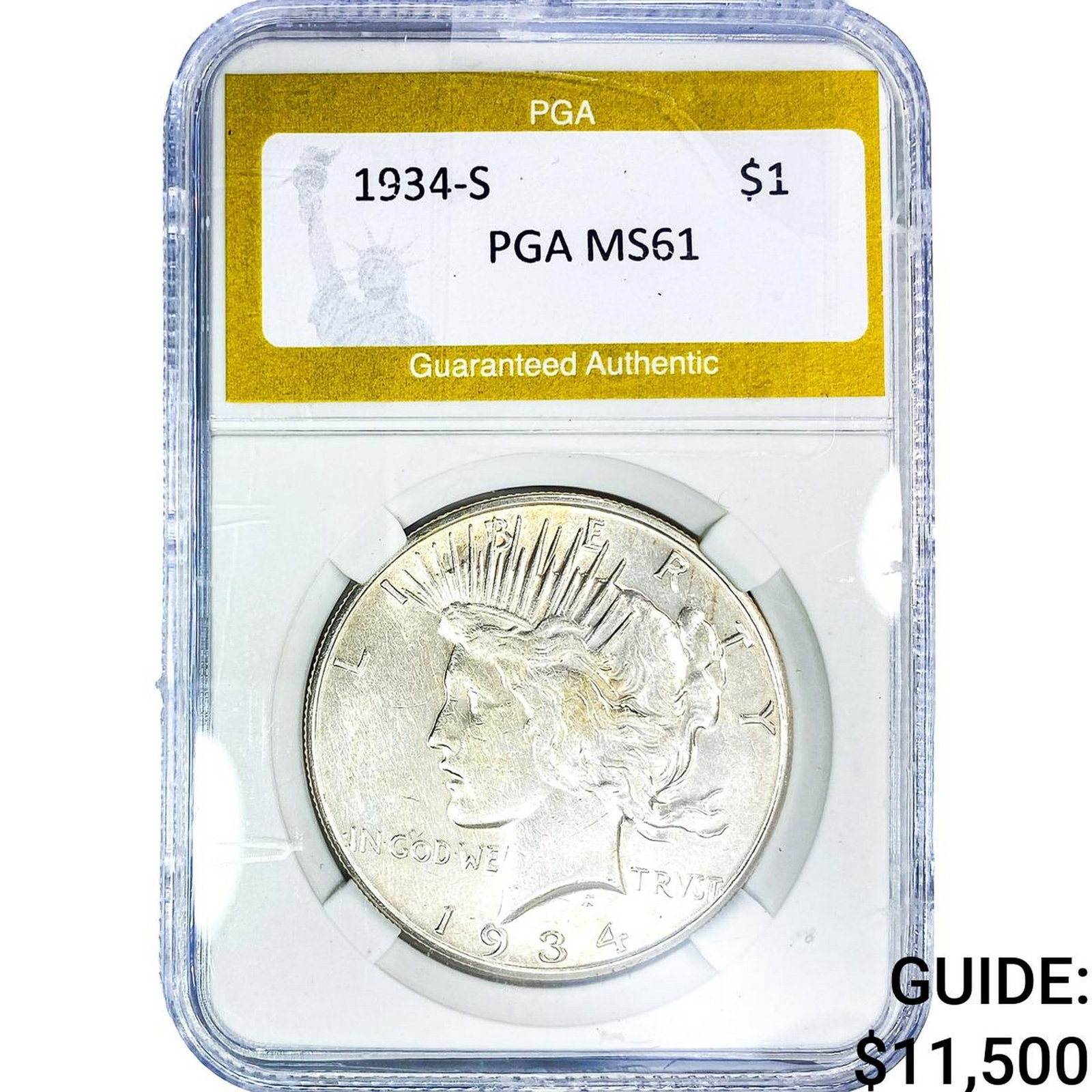 1934-S Silver Peace Dollar PGA MS61: 1934-S Silver Peace Dollar PGA MS61