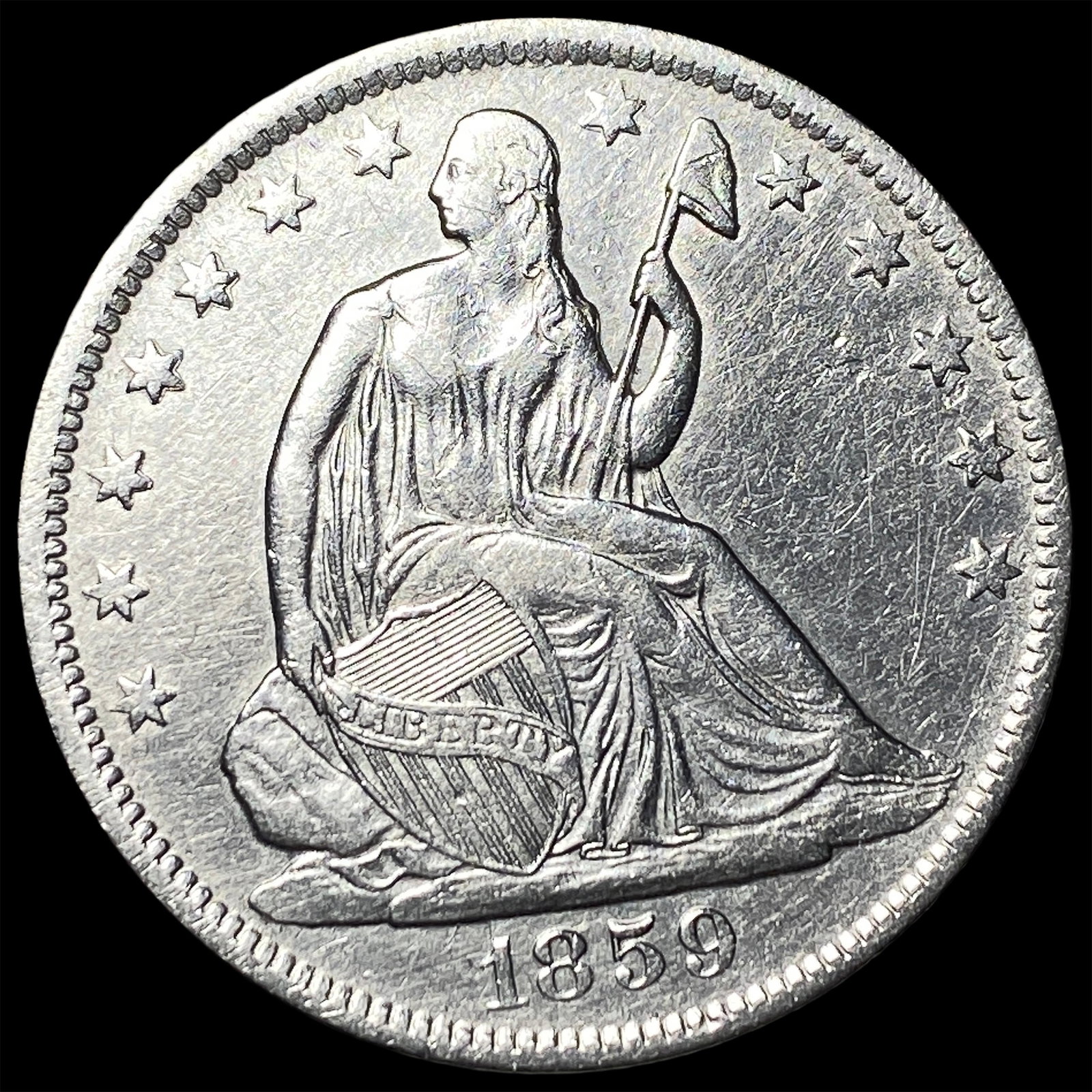 1859-O Silver Seated Liberty Half Dollar UNCIRCULATED: 1859-O Silver Seated Liberty Half Dollar UNCIRCULATED