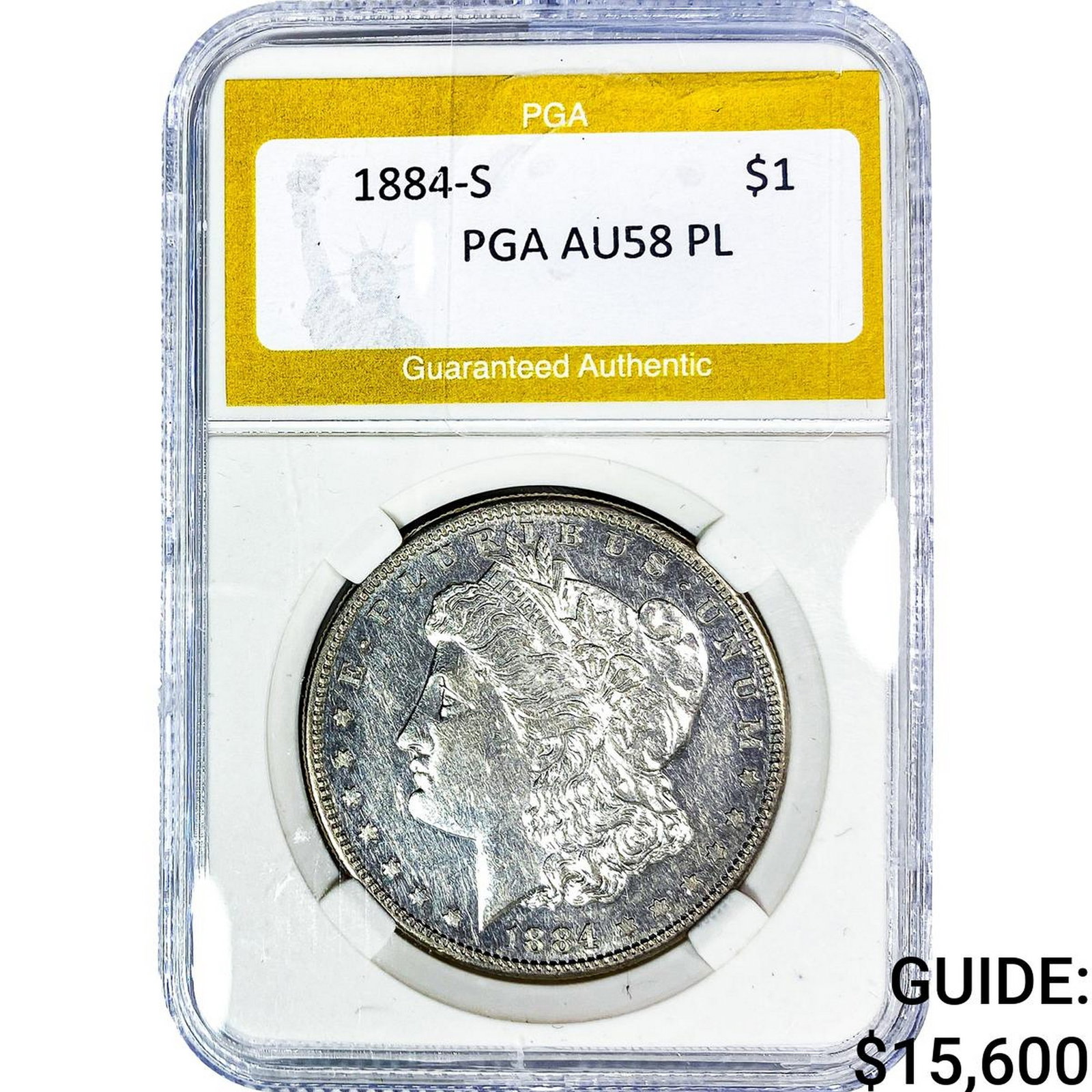 1884-S Morgan Silver Dollar PGA AU58 PL: 1884-S Morgan Silver Dollar PGA AU58 PL