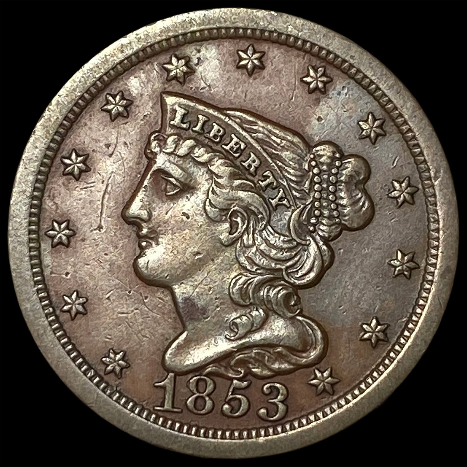1853 Braided Hair Half Cent CLOSELY UNCIRCULATED: 1853 Braided Hair Half Cent CLOSELY UNCIRCULATED