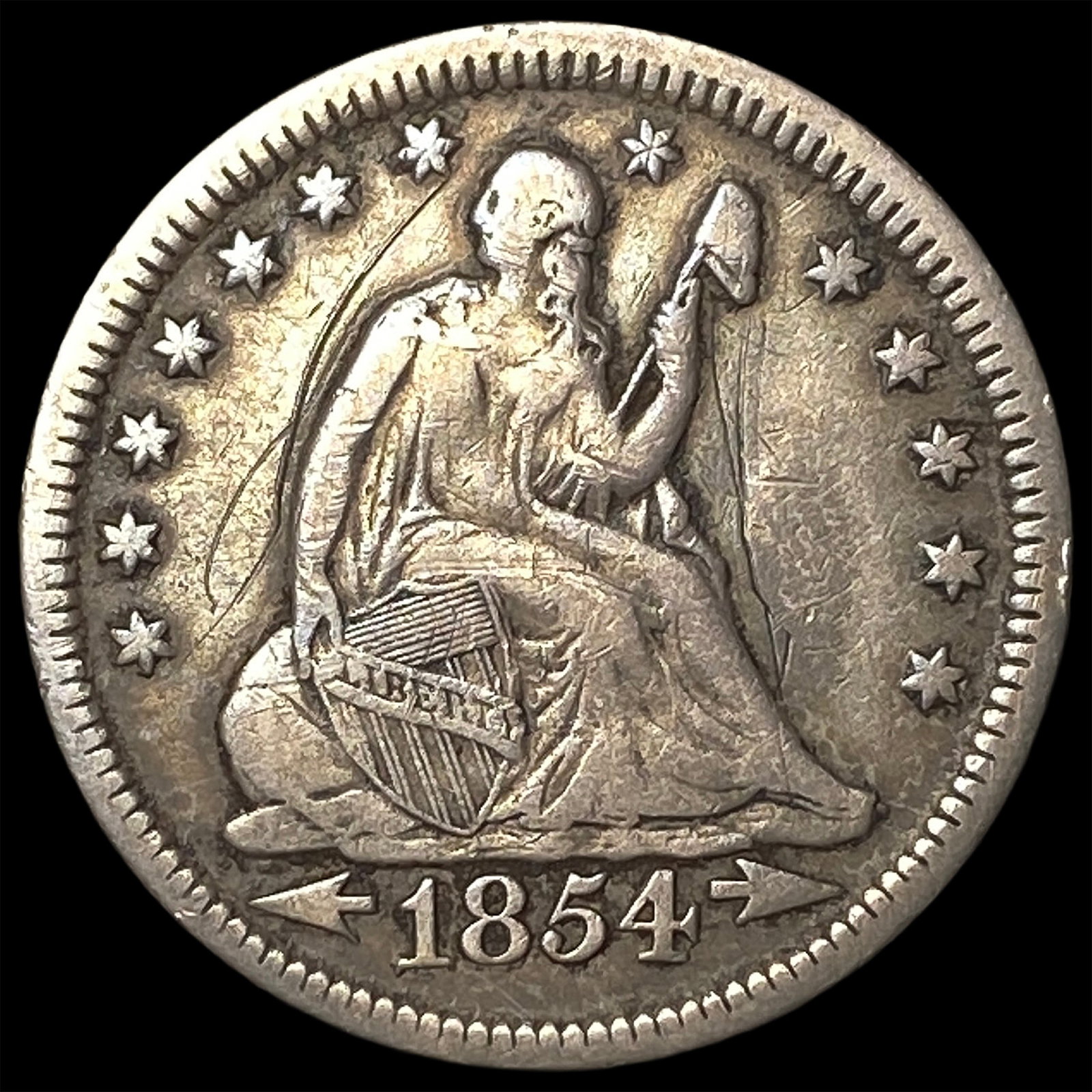 1854 Arrows Seated Liberty Quarter LIGHTLY CIRCULATED (1 of 2)