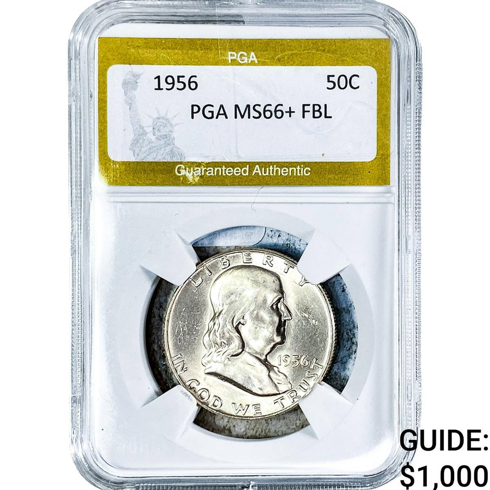1956 Franklin Half Dollar PGA MS66+ FBL: 1956 Franklin Half Dollar PGA MS66+ FBL