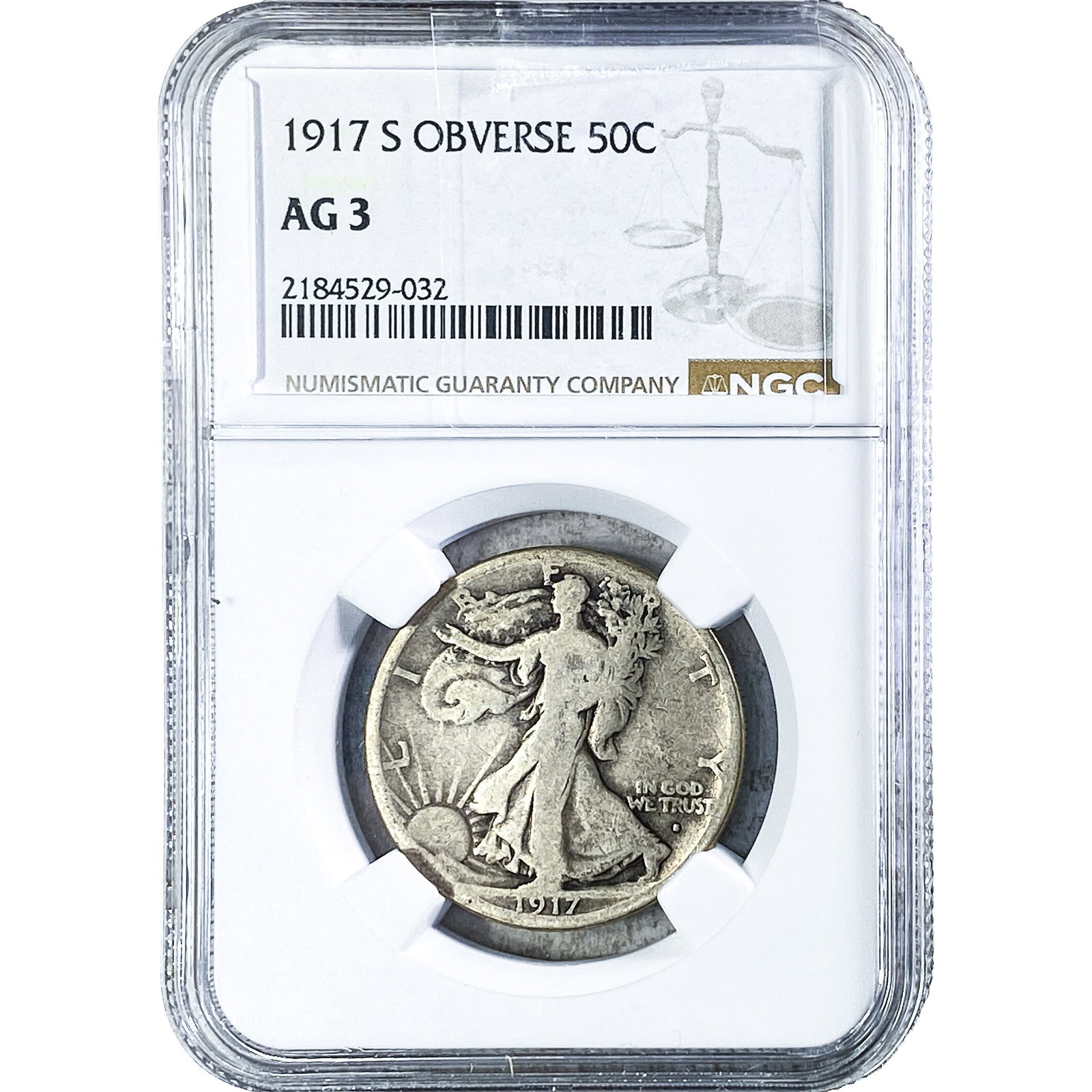 1917-S Walking Liberty Half Dollar NGC AG3: 1917-S Walking Liberty Half Dollar NGC AG3
