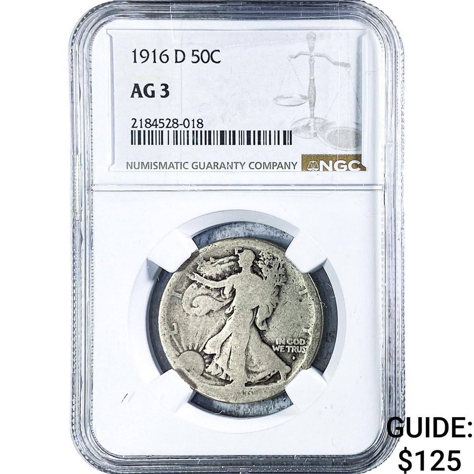1916-D Walking Liberty Half Dollar NGC AG3: 1916-D Walking Liberty Half Dollar NGC AG3