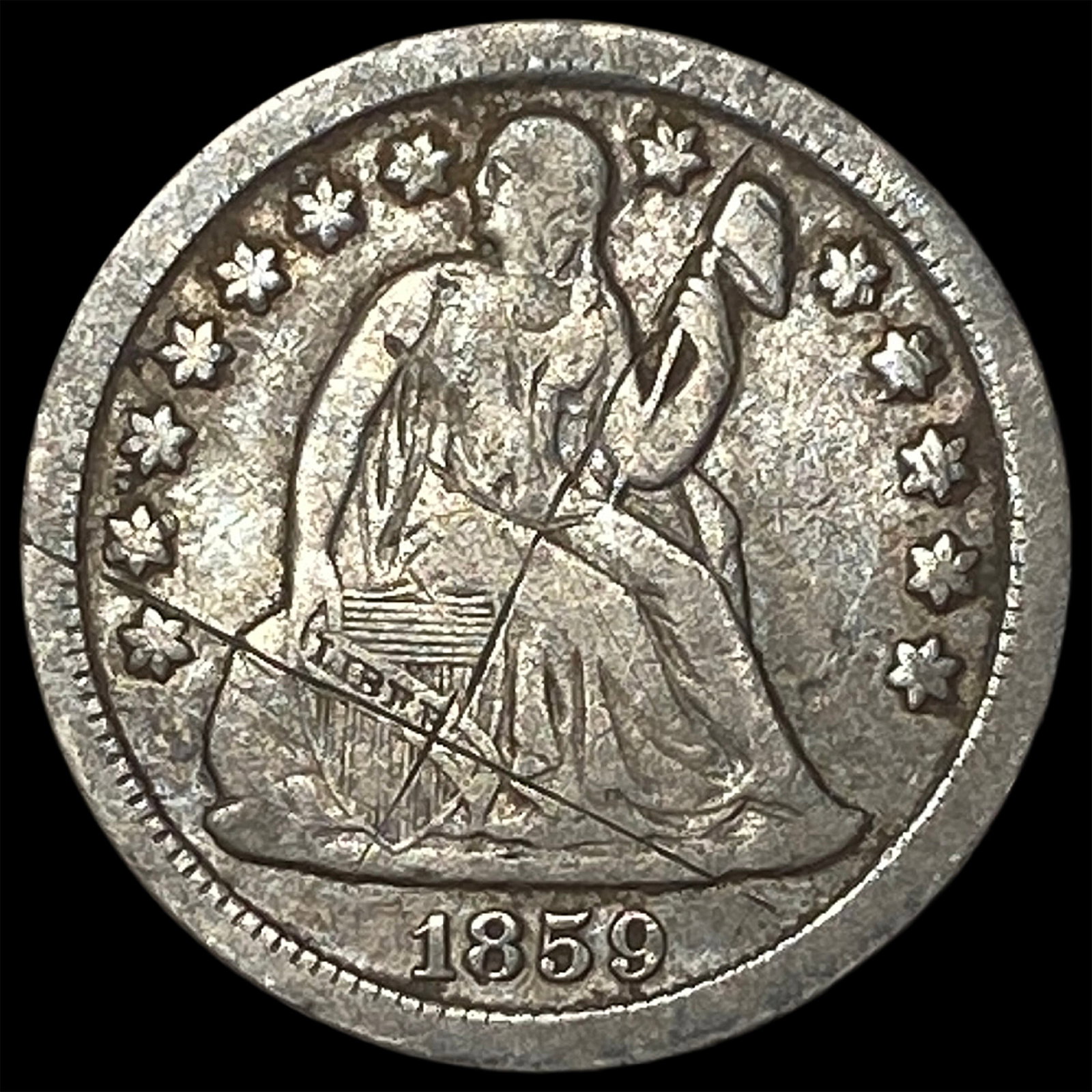 1859-O Silver Seated Liberty Dime LIGHTLY CIRCULATED: 1859-O Silver Seated Liberty Dime LIGHTLY CIRCULATED