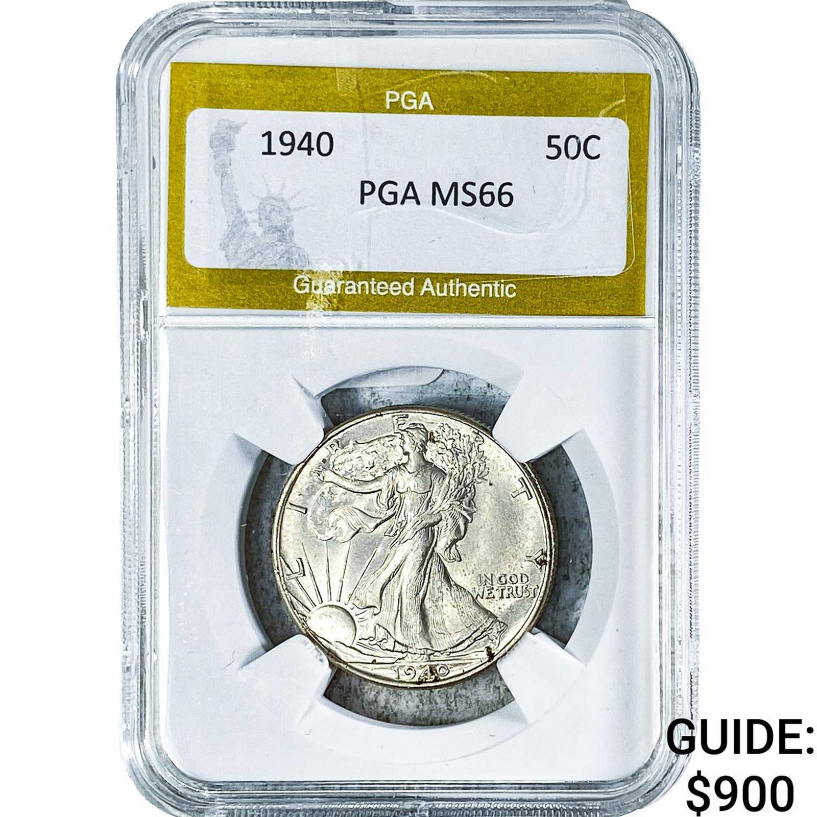 1940 Walking Liberty Half Dollar PGA MS66: 1940 Walking Liberty Half Dollar PGA MS66