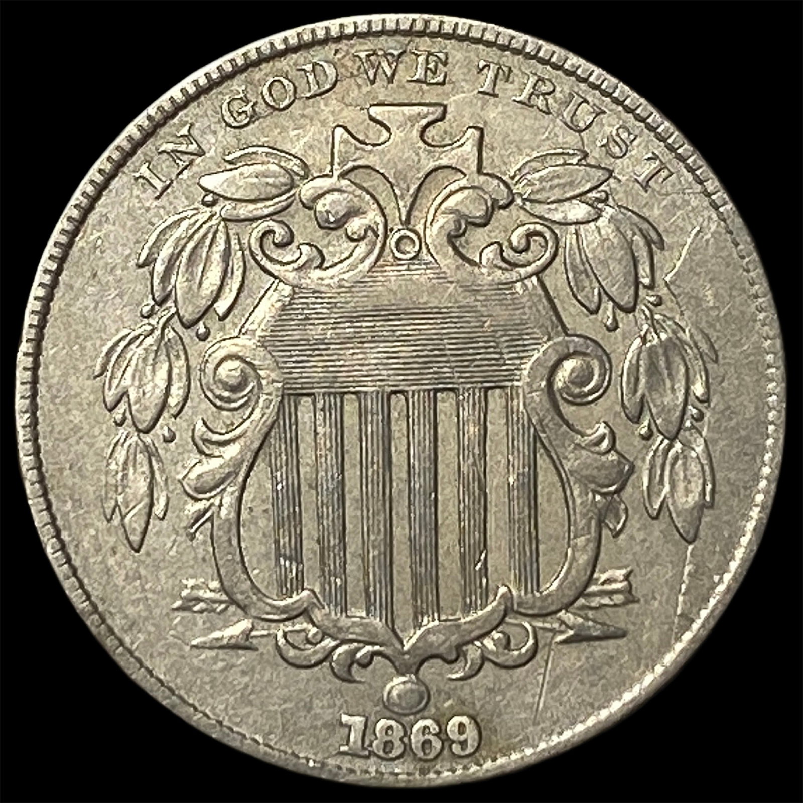 1869 Shield Nickel NEARLY UNCIRCULATED (1 of 2)