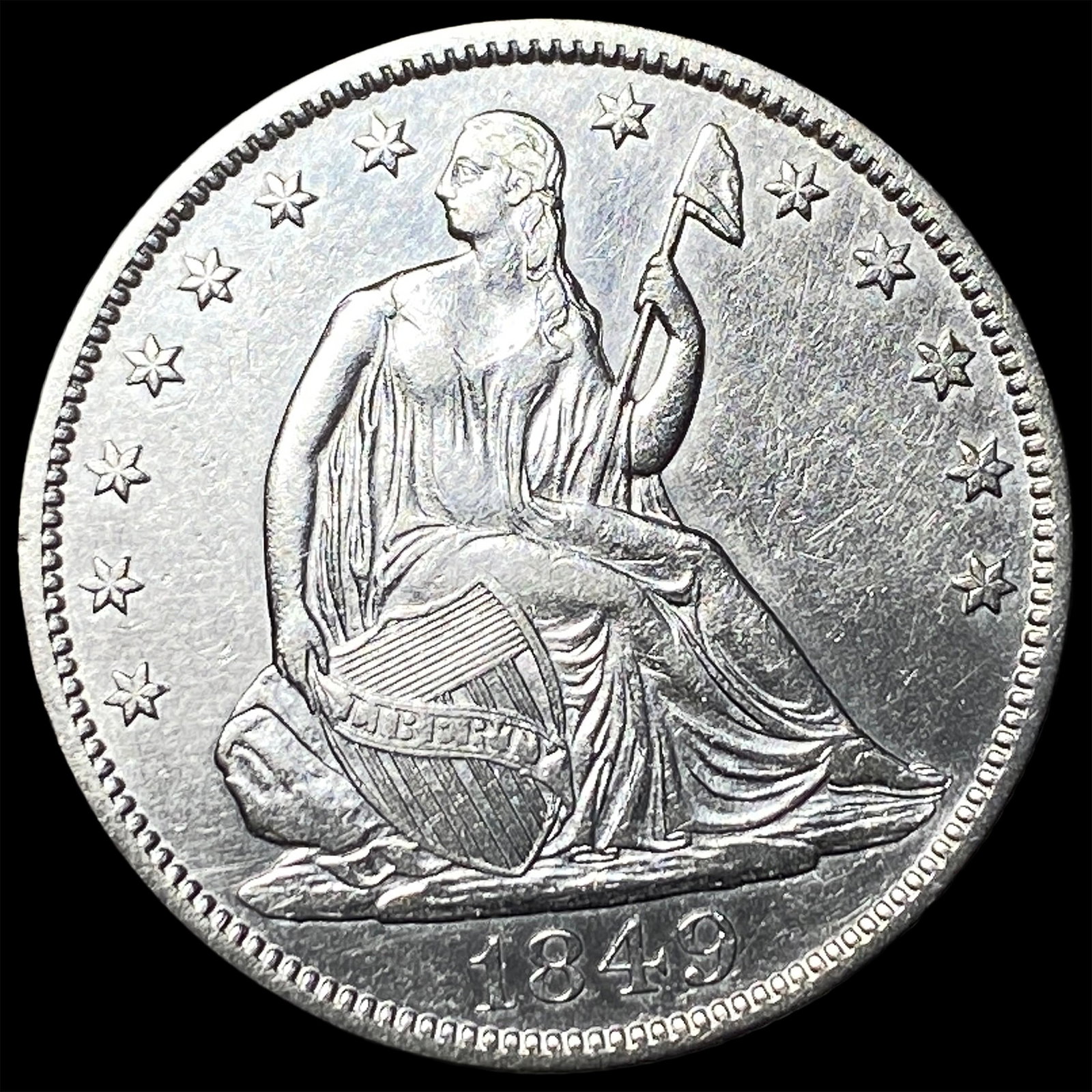 1849 Seated Liberty Half Dollar CLOSELY UNCIRCULATED: 1849 Seated Liberty Half Dollar CLOSELY UNCIRCULATED