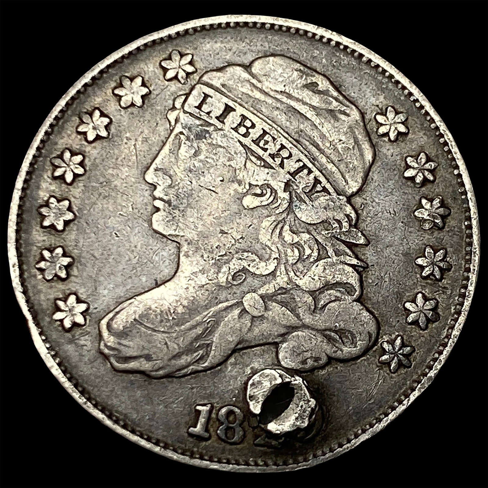 1827 Capped Bust Dime (holed) NICELY CIRCULATED: 1827 Capped Bust Dime (holed) NICELY CIRCULATED