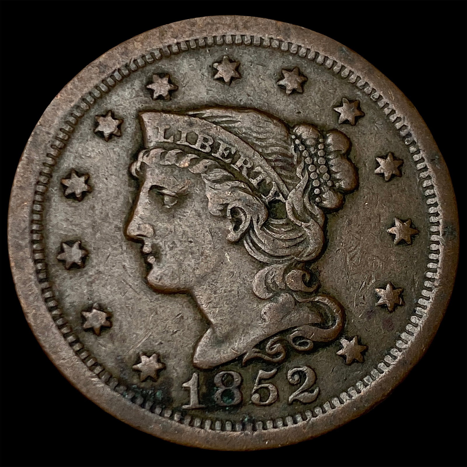 1852 Braided Hair Large Cent NEARLY UNCIRCULATED: 1852 Braided Hair Large Cent NEARLY UNCIRCULATED